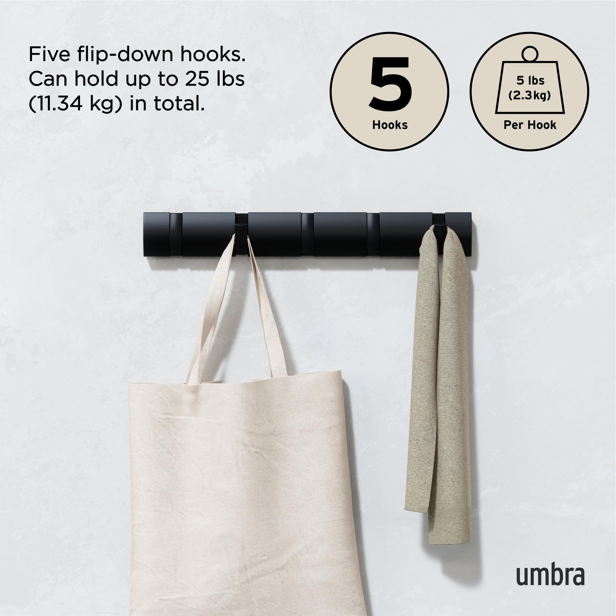 Umbra Modern 5-Hook Wall Rack – Space-Saving & Movable Hooks – Safqqa Egypt