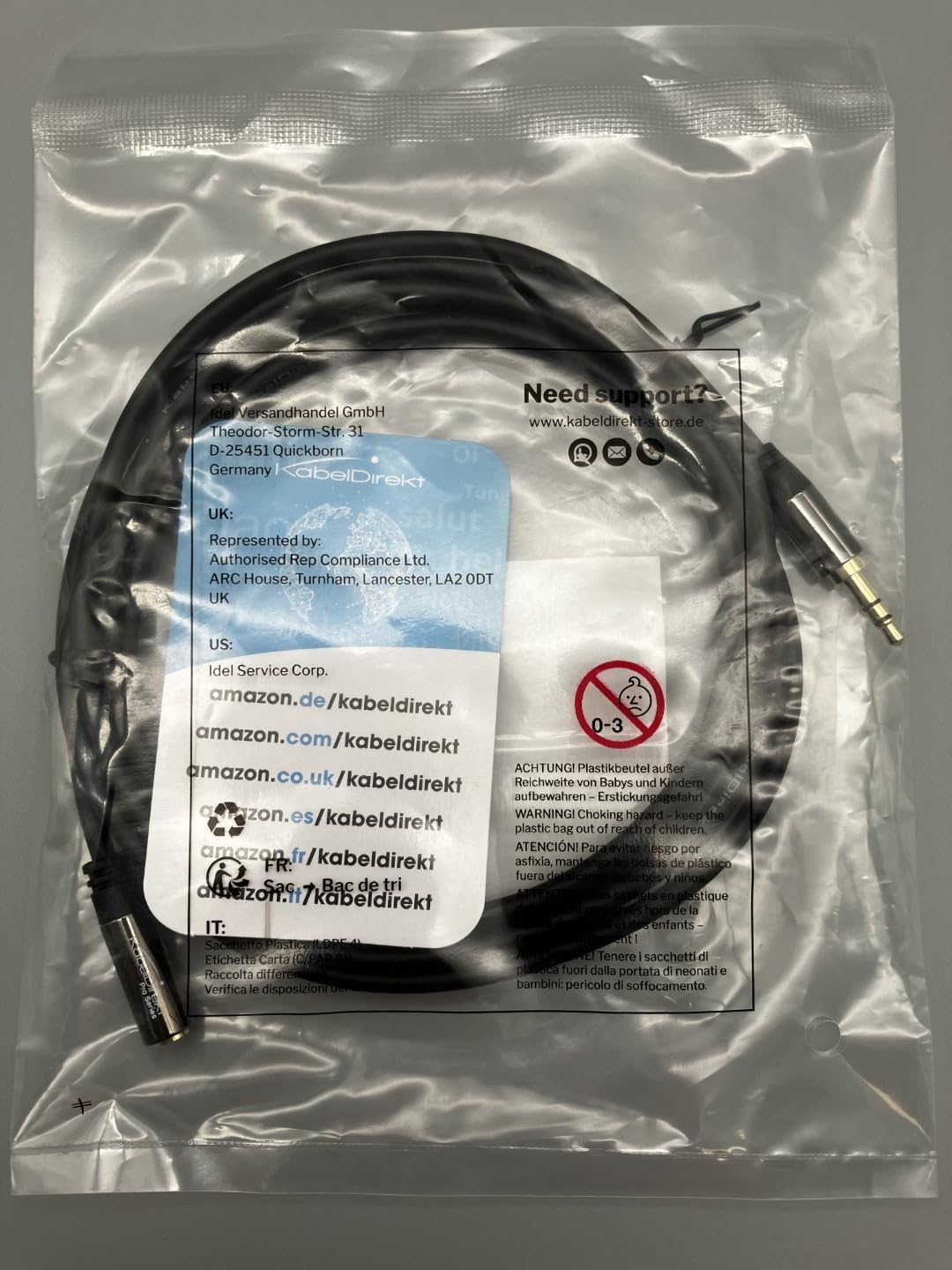 KabelDirekt 325 2m Headphone Extension Lead Cable, 3.5mm connectors (aux audio male jack plug/female jack, practically unbreakable metal casing, perfect for headphones) black