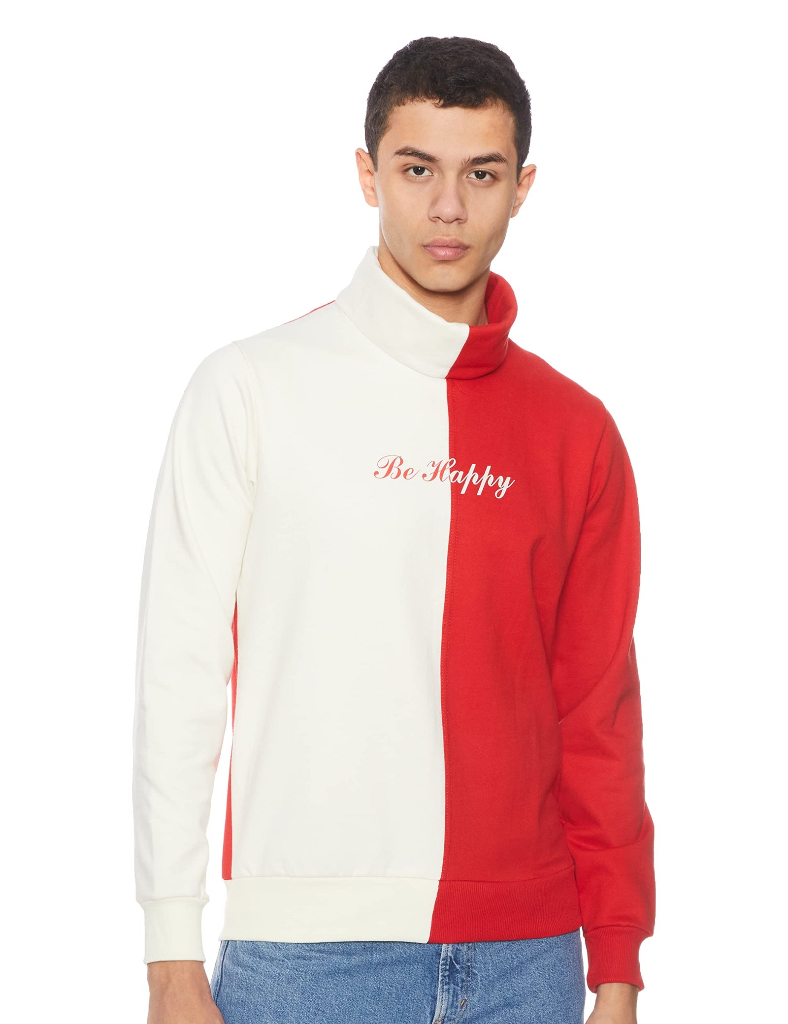 Hero Basic mens High Collar Be Happy, Sweatshirt