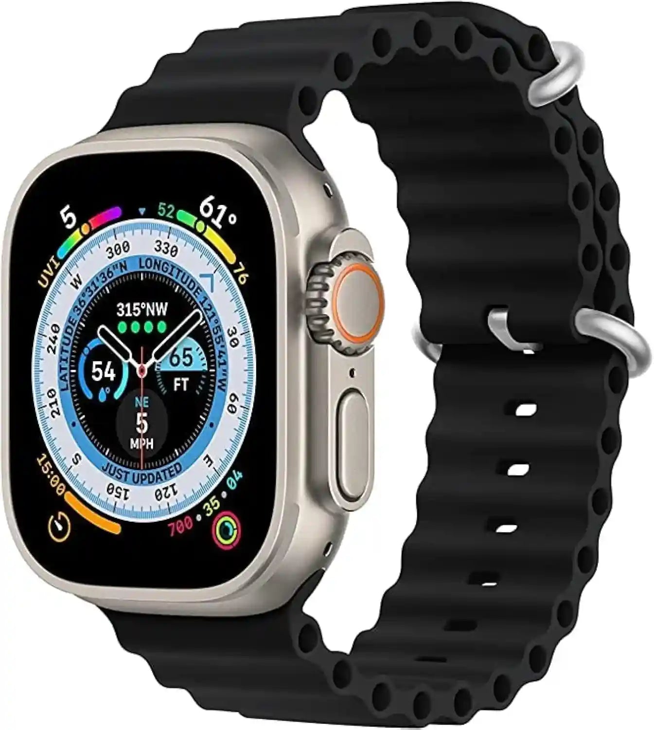 Mobilic black bll ppMobilic Silicone Wavy Strap Compatible With Apple Watch Series 8 | 8 Ultra | 7 | 6 | 5 | 4 | 3 | Se, 49/45/44/42 mm - Safqqa Egypt