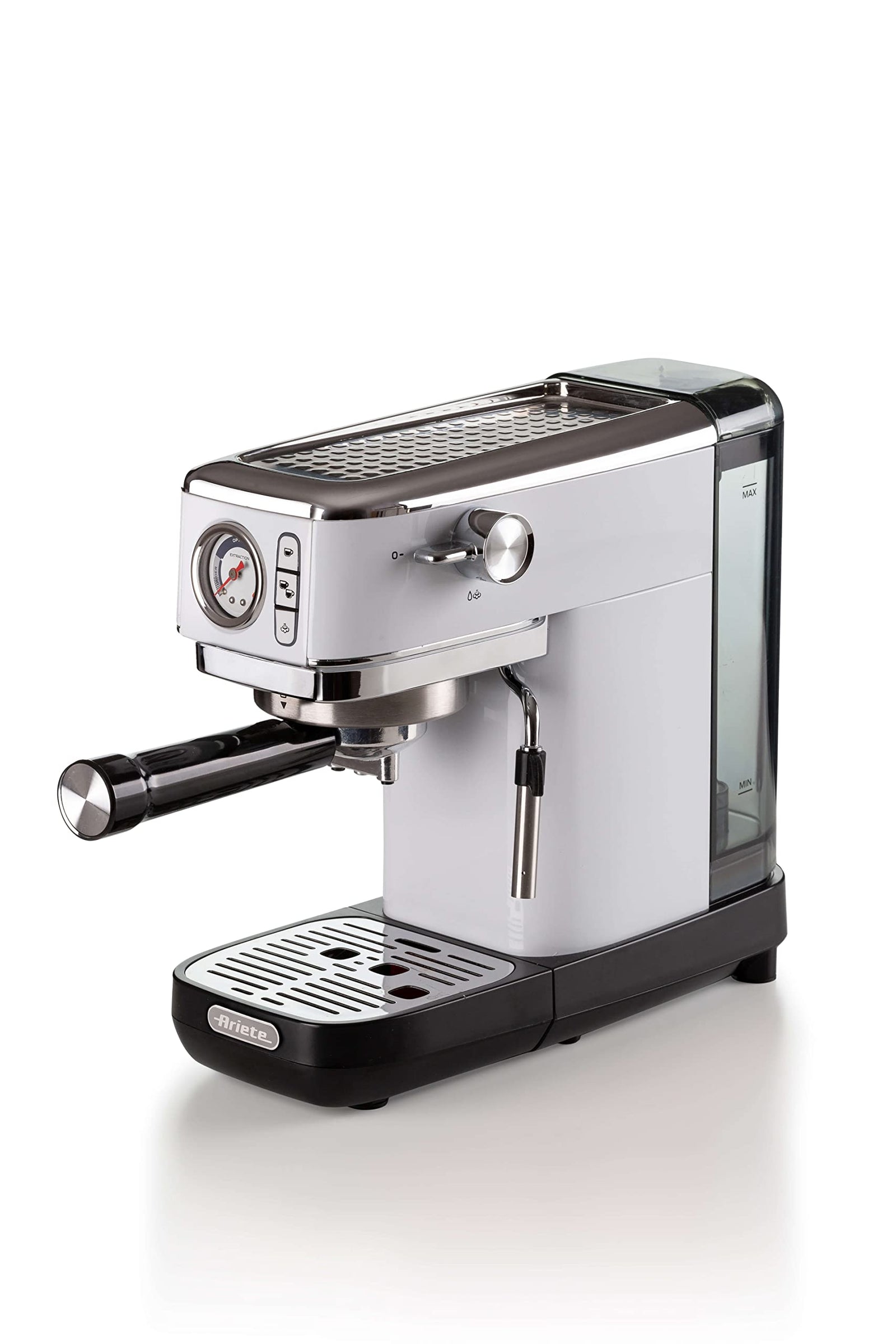 Ariete Coffee maker with pressure gauge, compatible with coffee powder and ESE pods, 1300 W, 1.1 L capacity, 15 bar pressure, ½ cup filter, cappuccino device