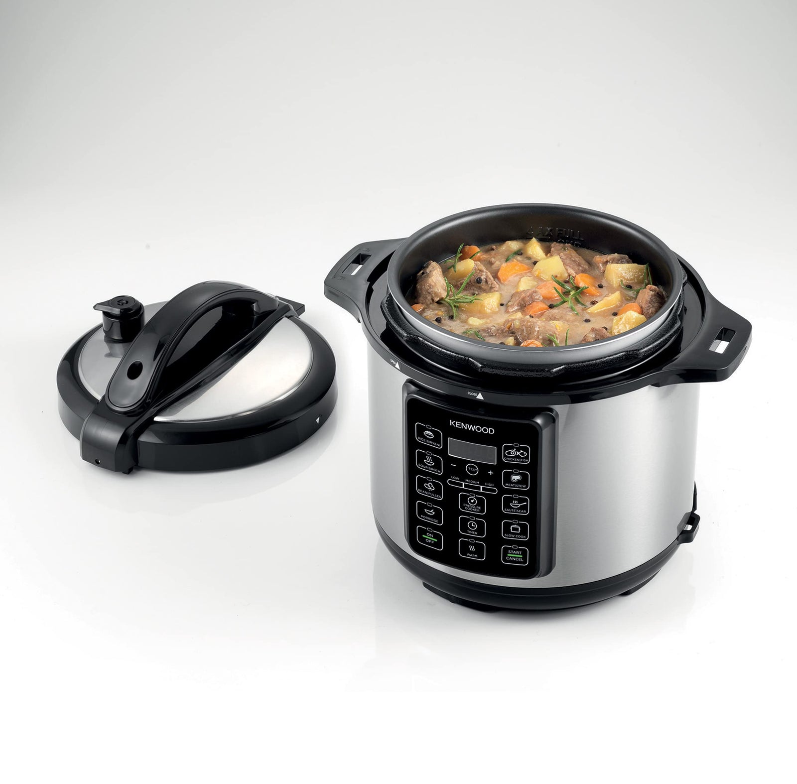 Kenwood 14-in-1 Electric Pressure Cooker 6L, 1000W Multifunctional Programmable Multicooker with 14 Smart Cook Programs & Safety Features – PCM60 Black/Silver
