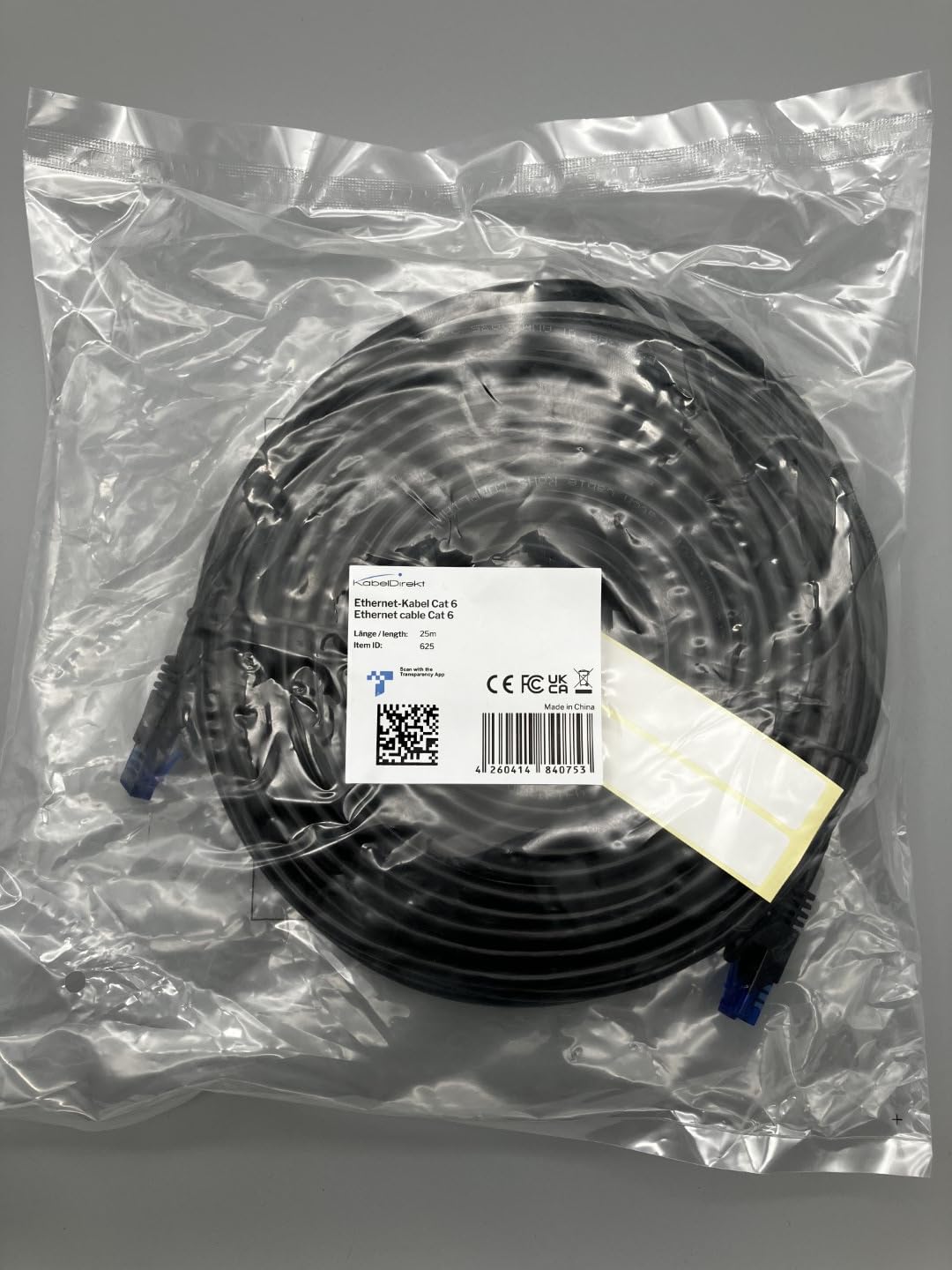 KabelDirekt – 25m – Ethernet, patch & network cable (transfers gigabit internet speed, ideal for 1Gbps networks/LANs, routers, modems, switches, RJ45 plug (blue), black)