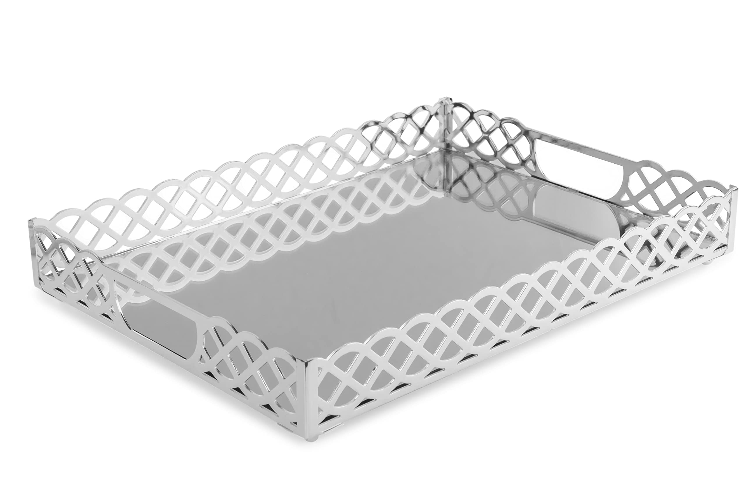 Zeyve Knit Pattern Laser Tray Silver 40X30X6Cm
