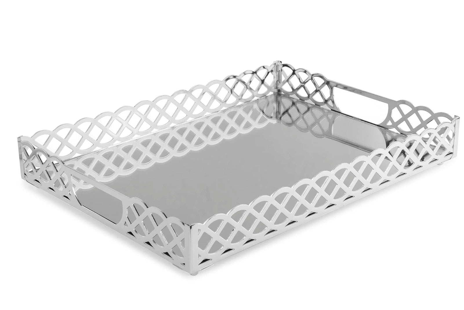 Zeyve Knit Pattern Laser Tray Silver 40X30X6Cm