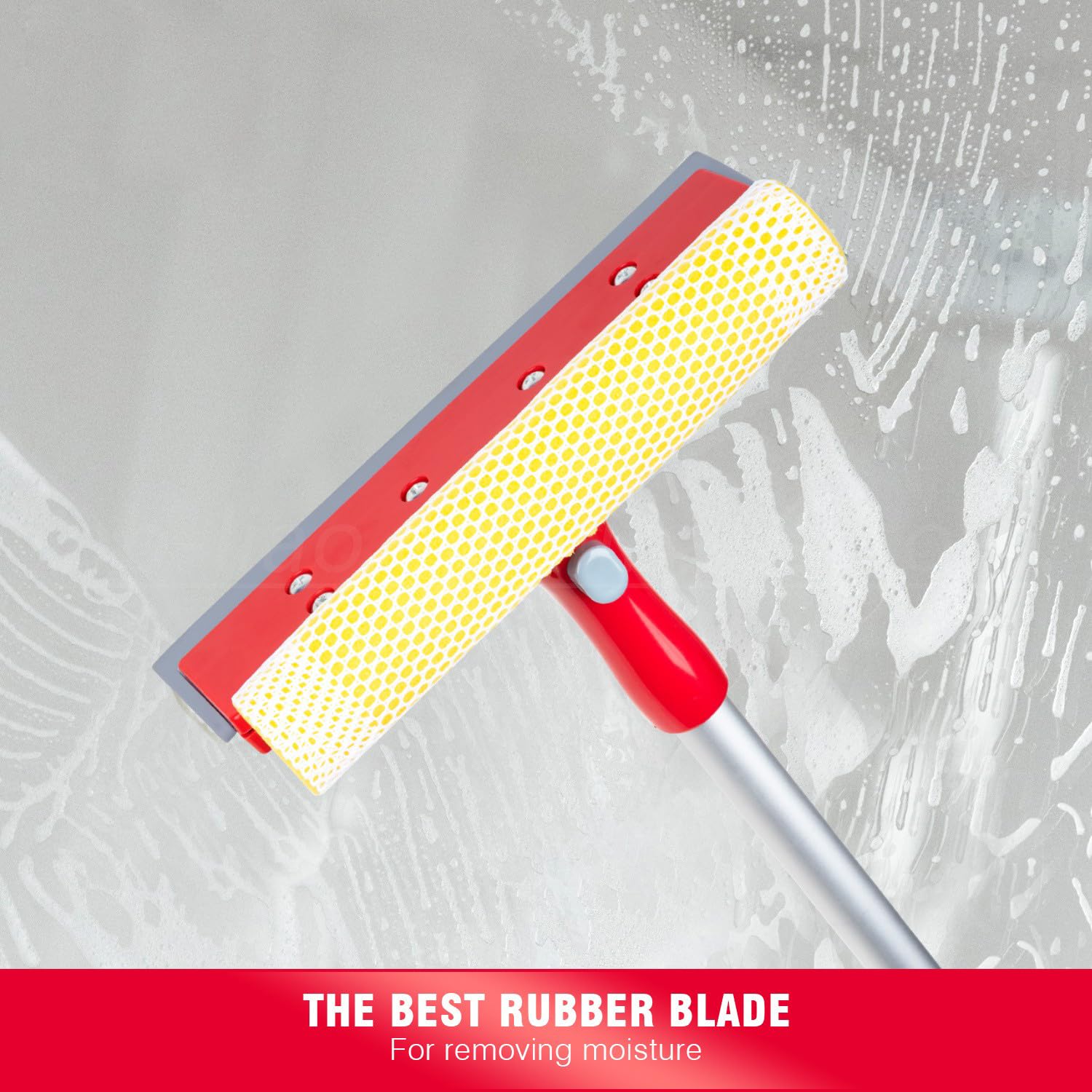 أداة تنظيف نوافذ بمقبض من الألومنيوم ورأس تنظيف مقاس 20 سم من لياو، لون أحمر/ فضي