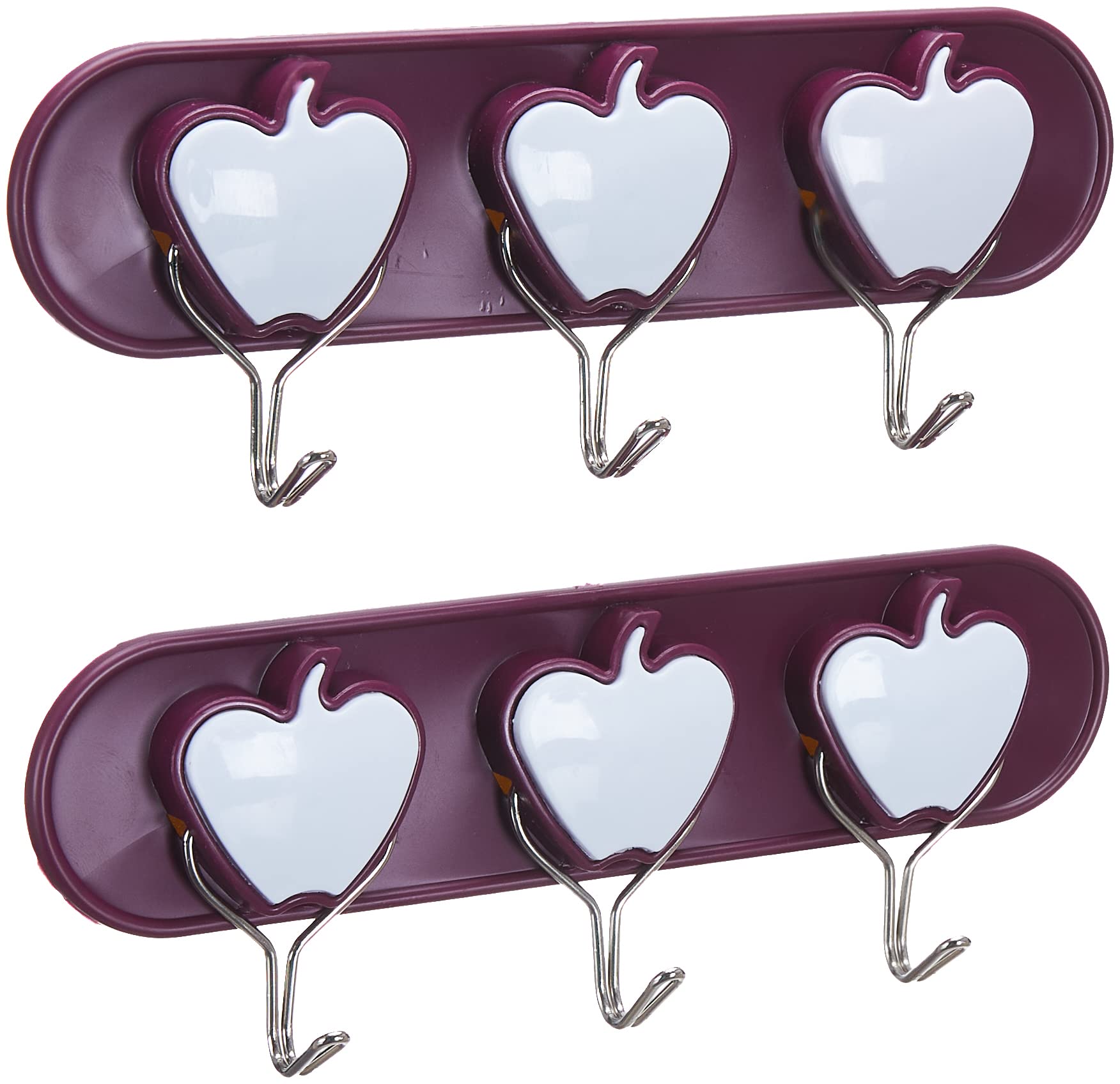 Bager 2-piece plastic hanger set, heart shape, 3 hooks (18 * 6.5 * 2cm) - Safqqa