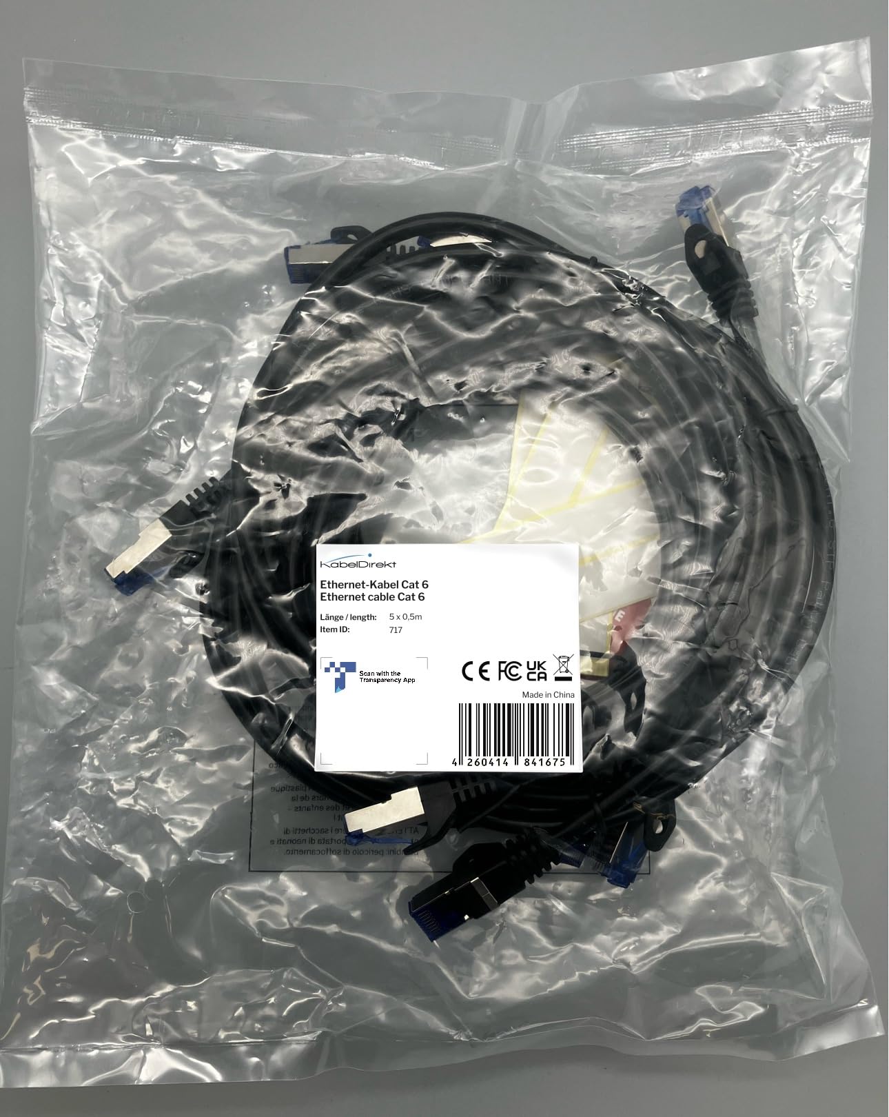 كابل شبكة ورقعة إيثرنت 717 بطول 0.5 متر من KabelDirekt (ينقل سرعة إنترنت جيجابت، مثالي لشبكات/شبكات LAN بسرعة 1 جيجابت في الثانية، وأجهزة التوجيه، وأجهزة المودم، والمفاتيح، ومقبس RJ45) - عبوة من 5 قطع - أسود/فضي