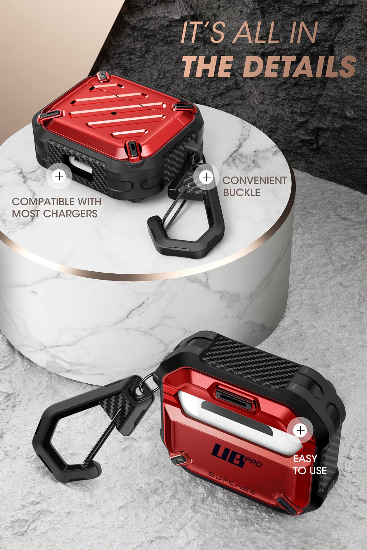 SUPCASE [Unicorn Beetle Pro Series] Case Designed for Airpods, Full Body Rugged Protective Case Compatiable with Apple AirPods 3rd - Red