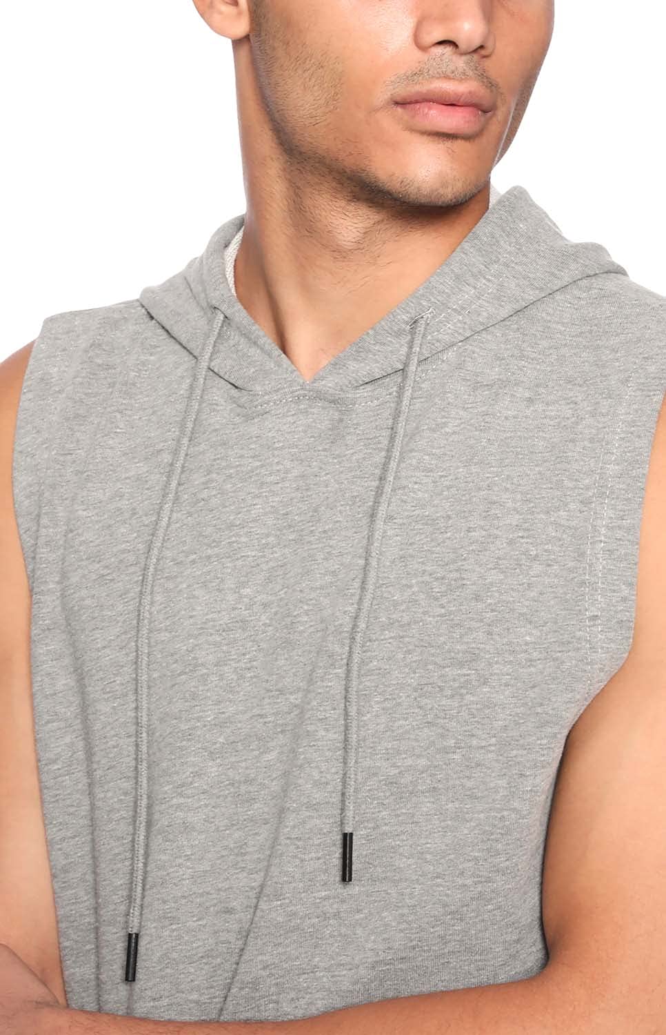 34 by Amr Diab Cotton Kangaroo-Pocket Sleeveless Hoodie for Men