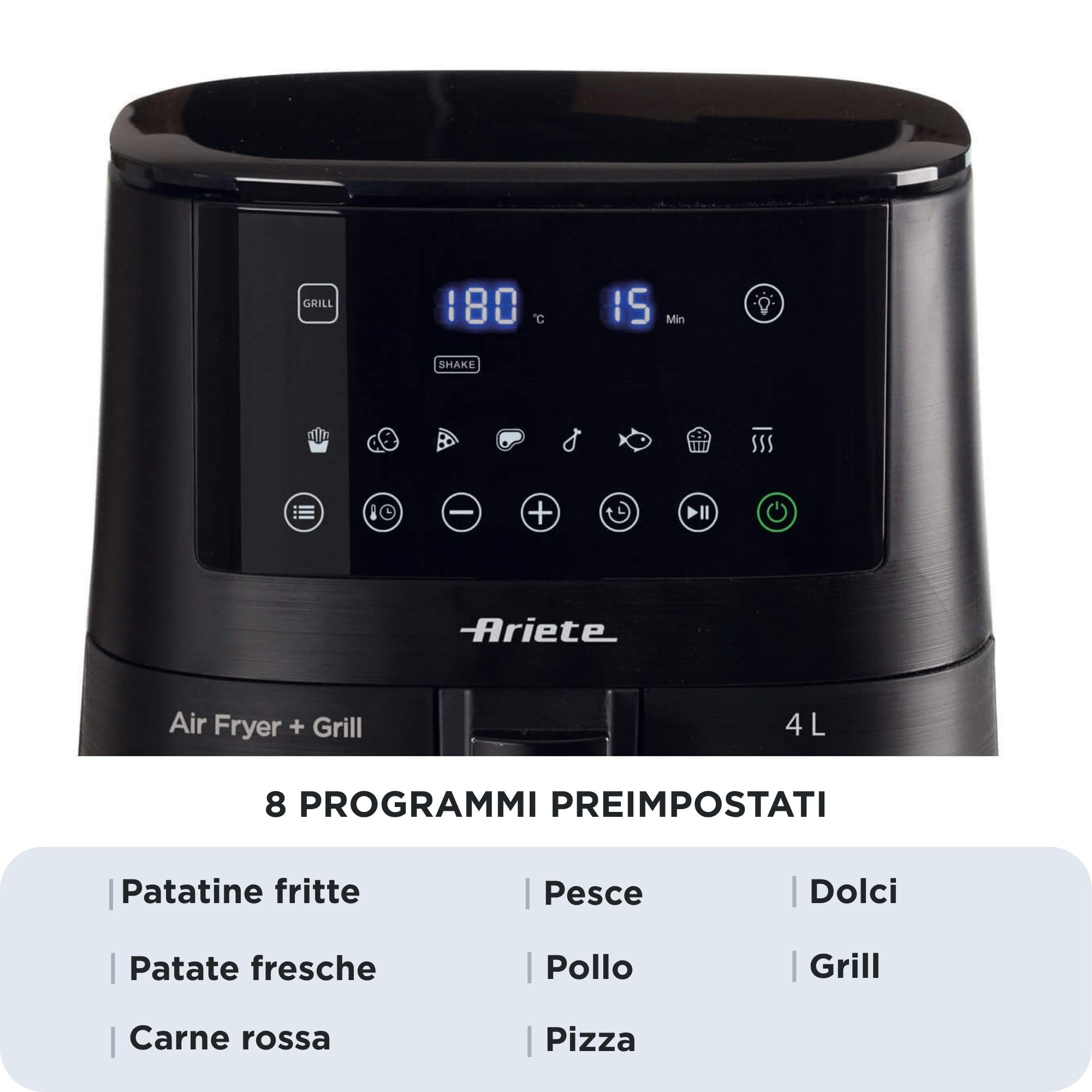 Ariete 4633 hot air fryer, 1400 W, 4L capacity, 9 programs, shake and grill function, temperature up to 200°C, black