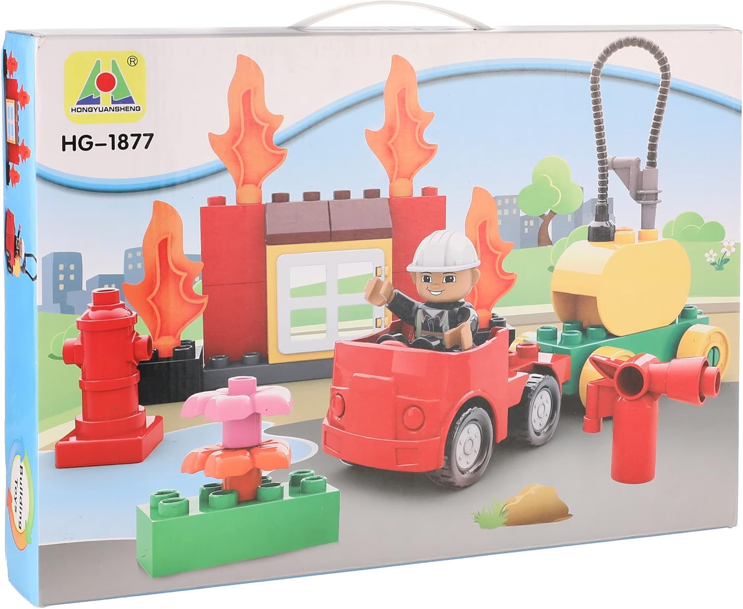 Hongyuansheng HG-1877 Fire Station Building Blocks Toy, 32 Pieces - Multi Color