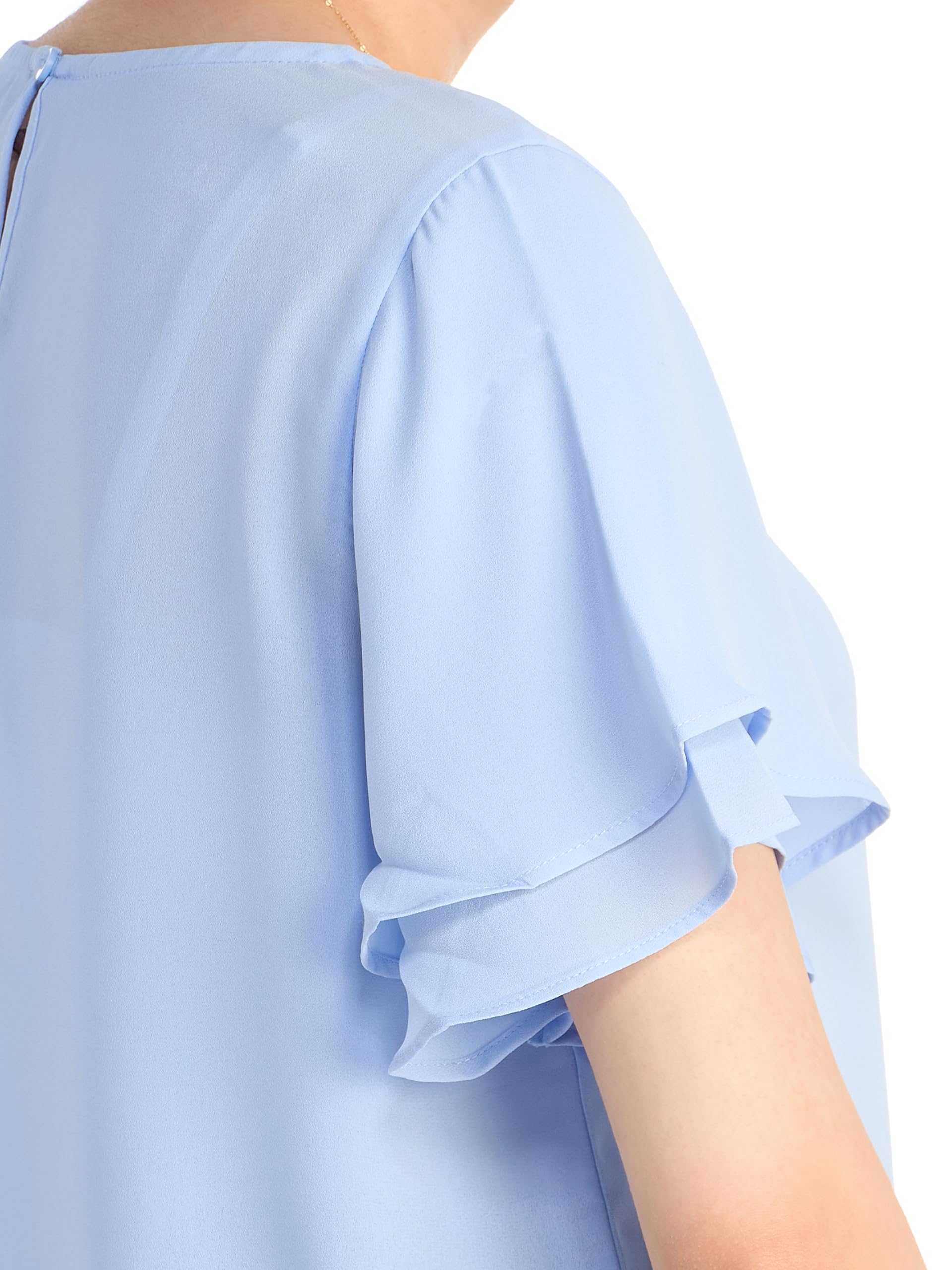 DeFacto Woman Regular Fit Crew Neck Short Sleeve Blue Woven Top Short Sleeve Blouse