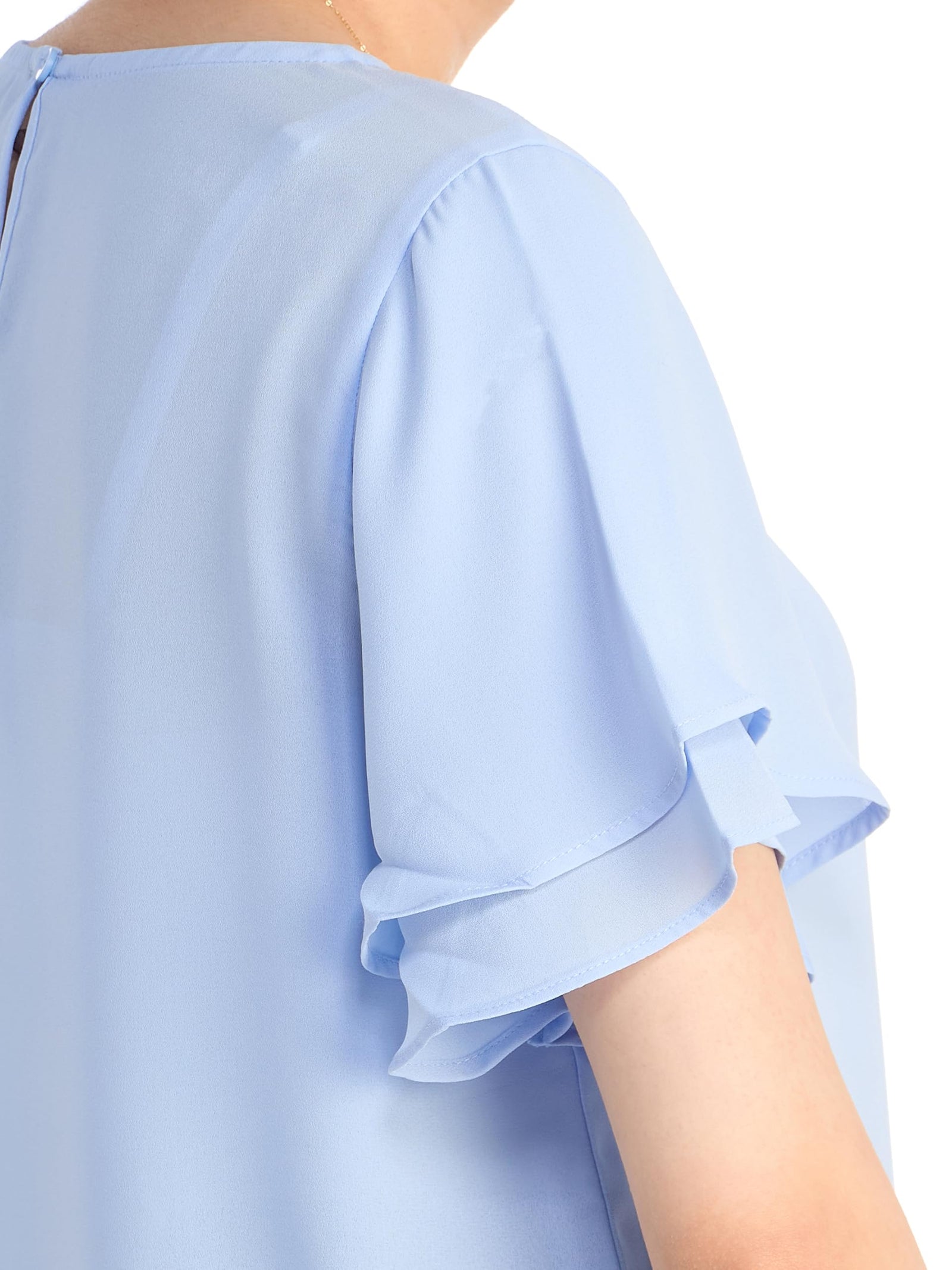 DeFacto Woman Regular Fit Crew Neck Short Sleeve Blue Woven Top Short Sleeve Blouse