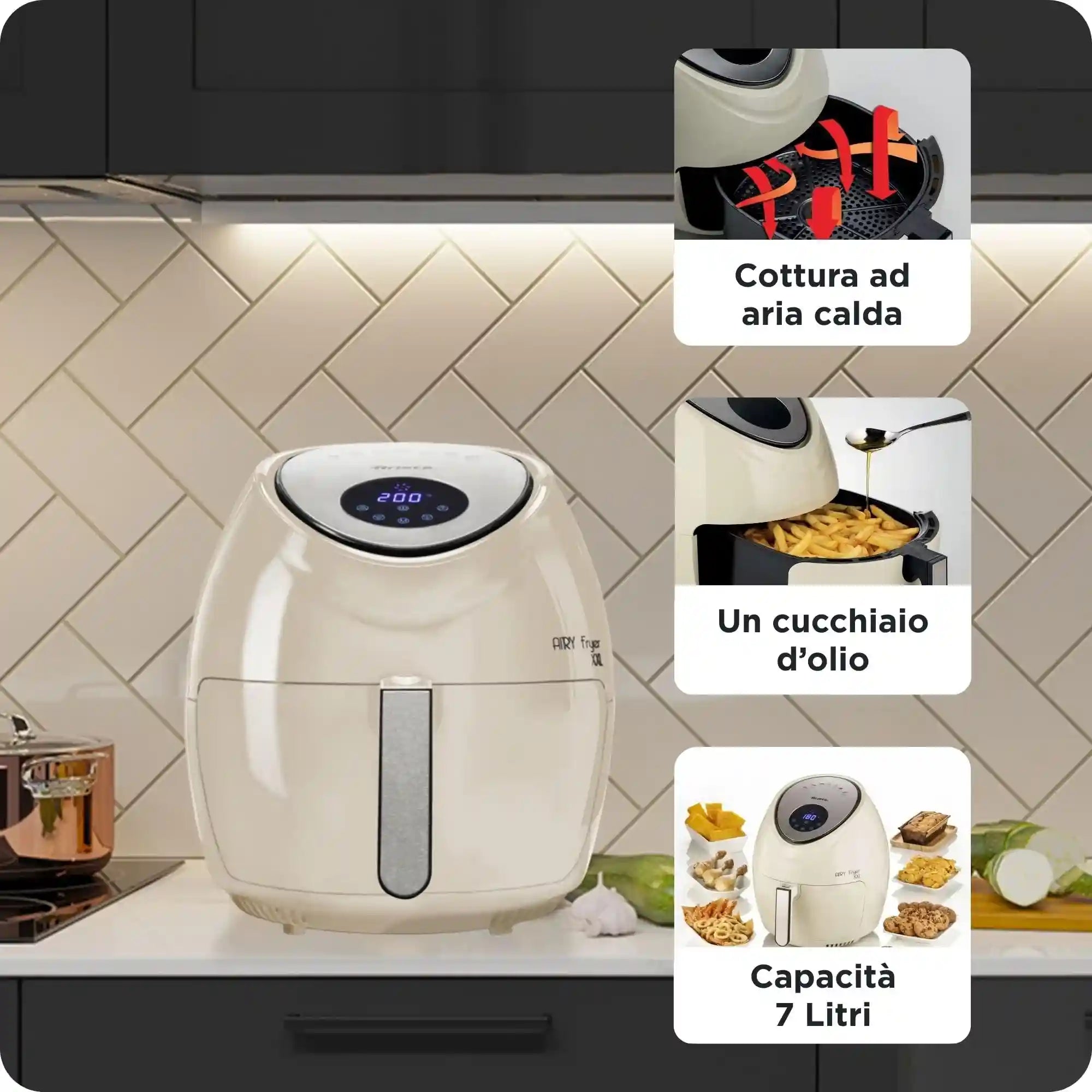 قلاية هوائية Ariete 4618 XXL – سعة 5.5 لتر، بدون زيت، 1800 وات