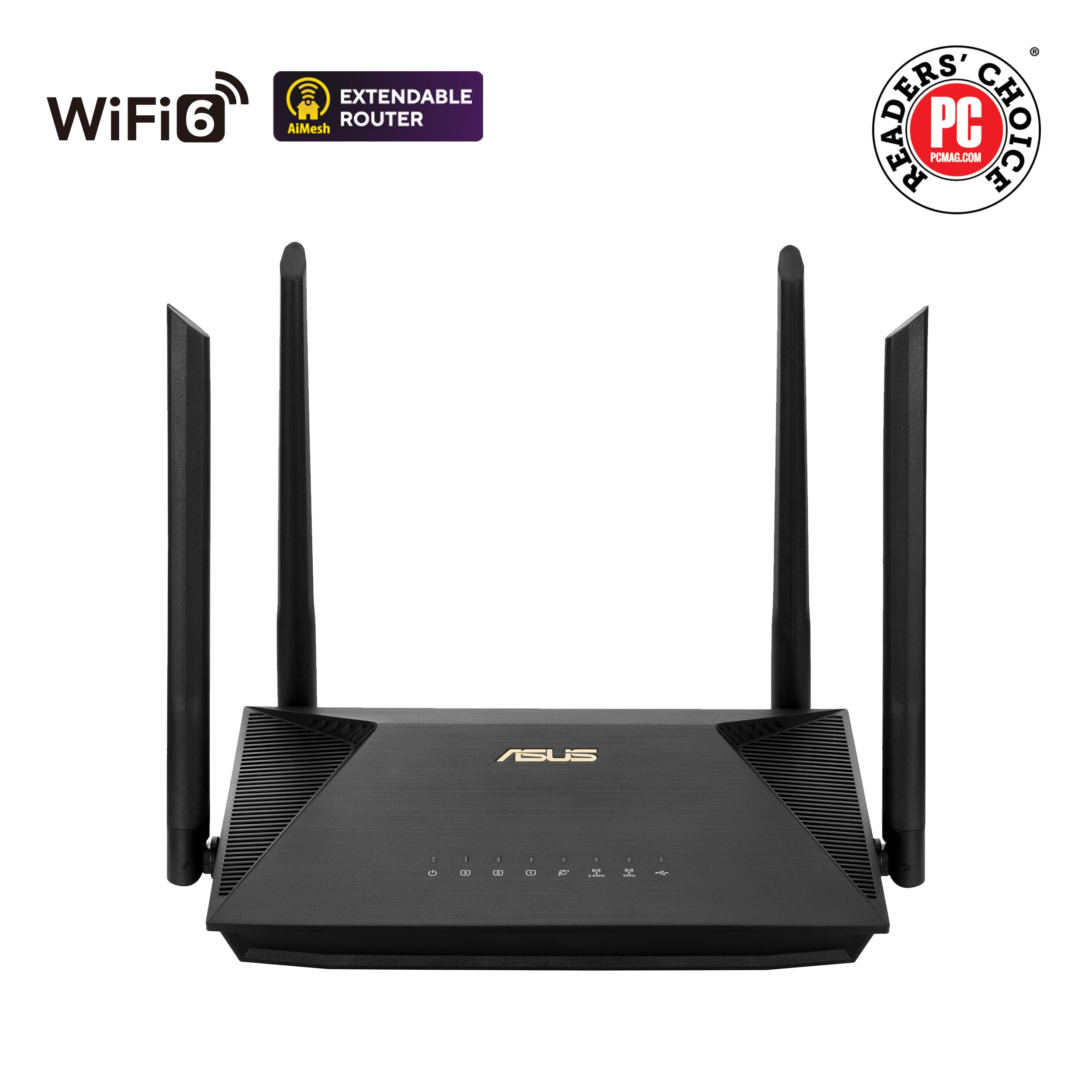اسس راوتر RT-AX52 (AX1800) ثنائي النطاق واي فاي 6 قابل للتمديد، حماية فورية، تحكم ابوي، VPN مدمج، متوافق مع ايه اي ميش، للالعاب والبث، 