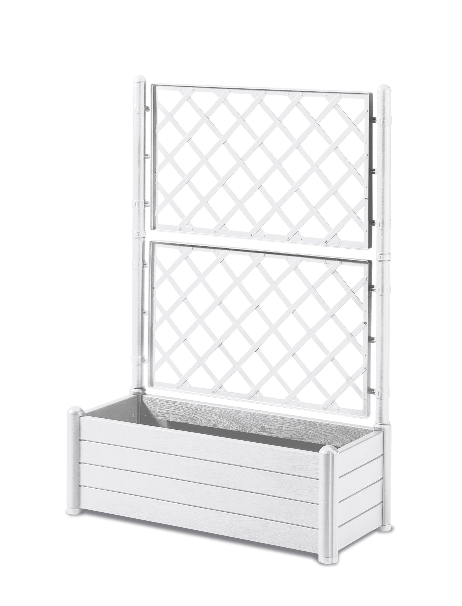 Stefanplast 80 L Outdoor Rectangular Planter Box with Trellis – White Wood-Effect