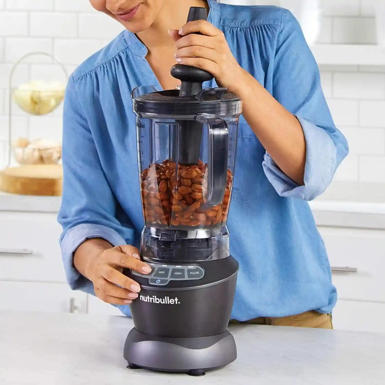 NutriBullet Full Size Blender + Combo , 7 Piece Set, Multi-Function High Speed Blender, Mixer System with Nutrient Extractor, Smoothie Maker, Dark Grey, 1000 Watts, NBC-0910B - Safqqa Egypt
