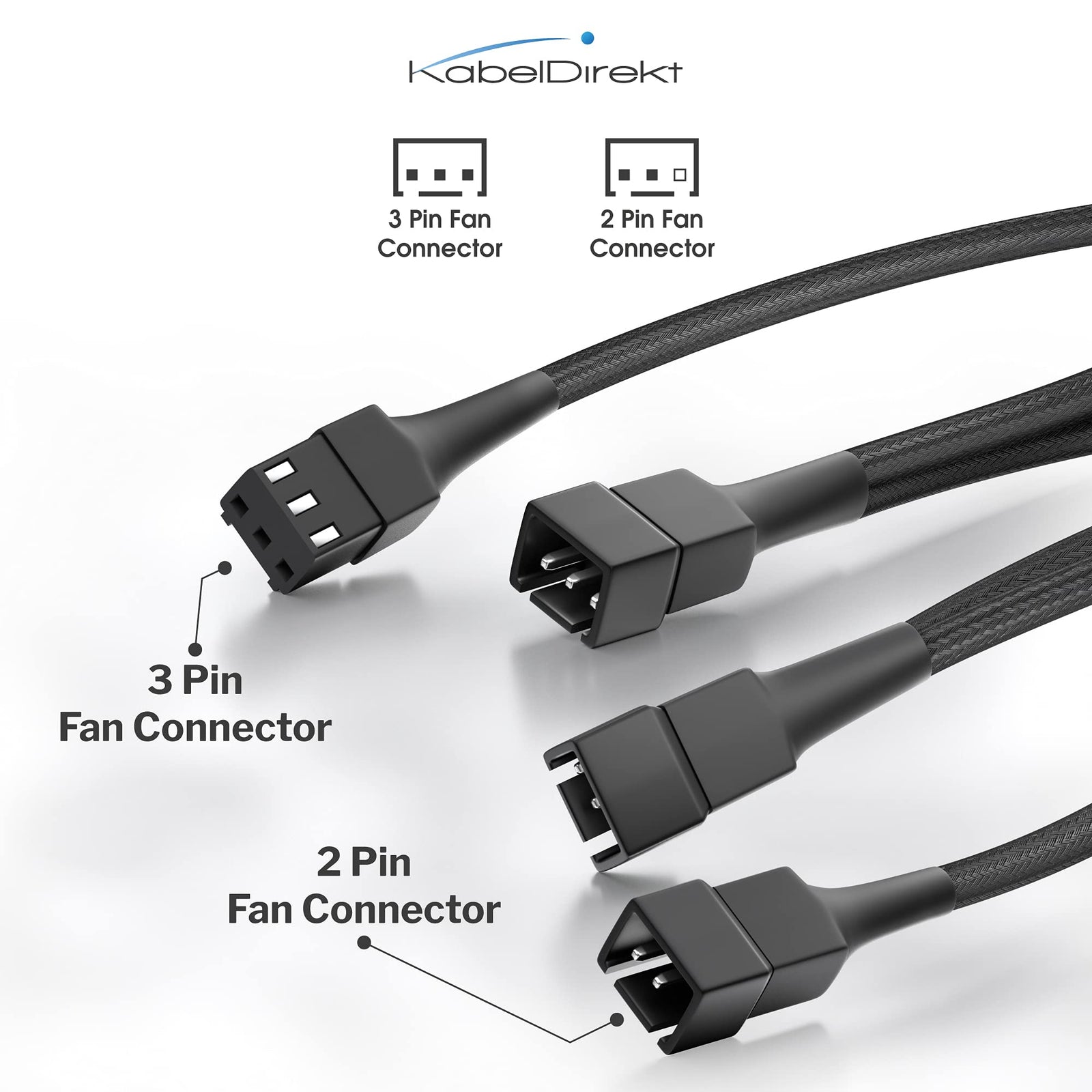 KabelDirekt 834 0.2m 3-pin fan to and 2x2-pin distribution cable 20-20-20 cm black
