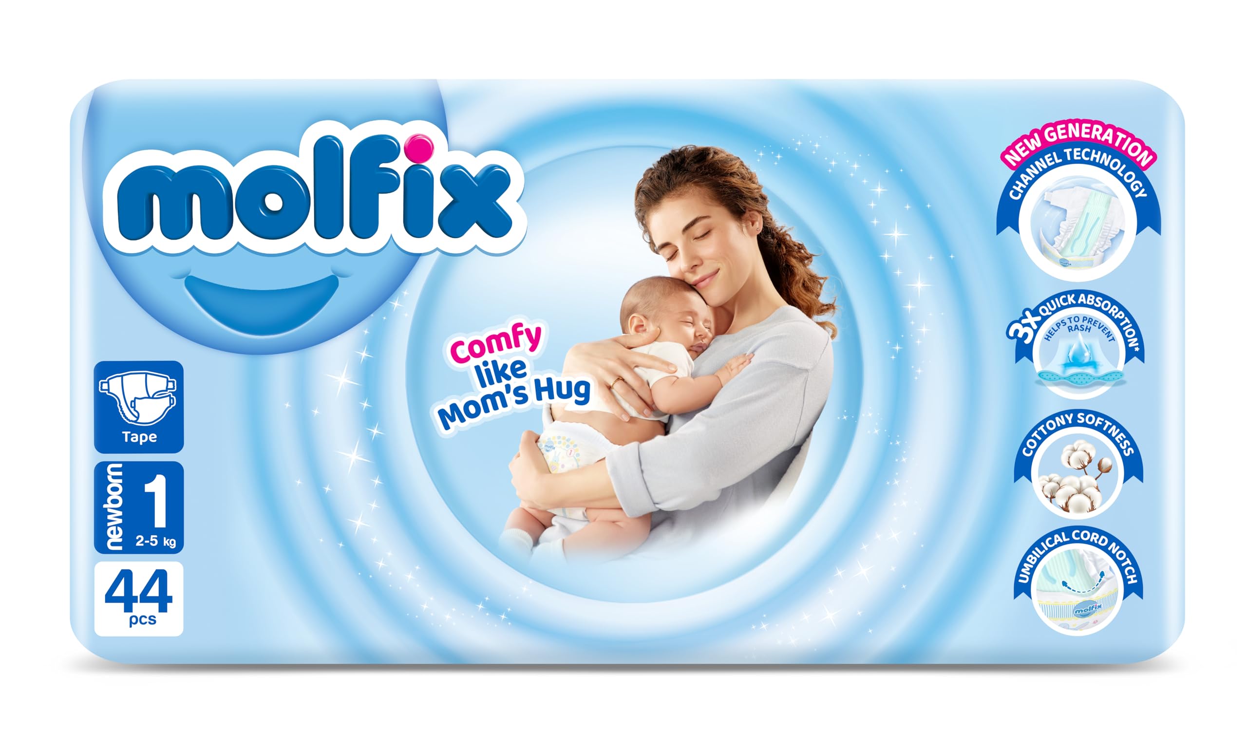 Molfix - Baby Diapers - Twin Pack - New Born Size 1 - 44 Pieces - Safqqa Egypt