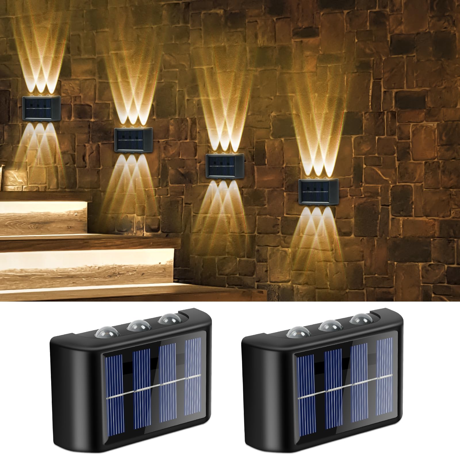 flintronic 2 Pieces Solar Wall Lamp, Adjustable Solar Lamps with 6 LED Warm Lamp, Outdoor Solar Lights, IP65 Waterproof, for Porch, Path, Garage (Without Box) - Safqqa Egypt