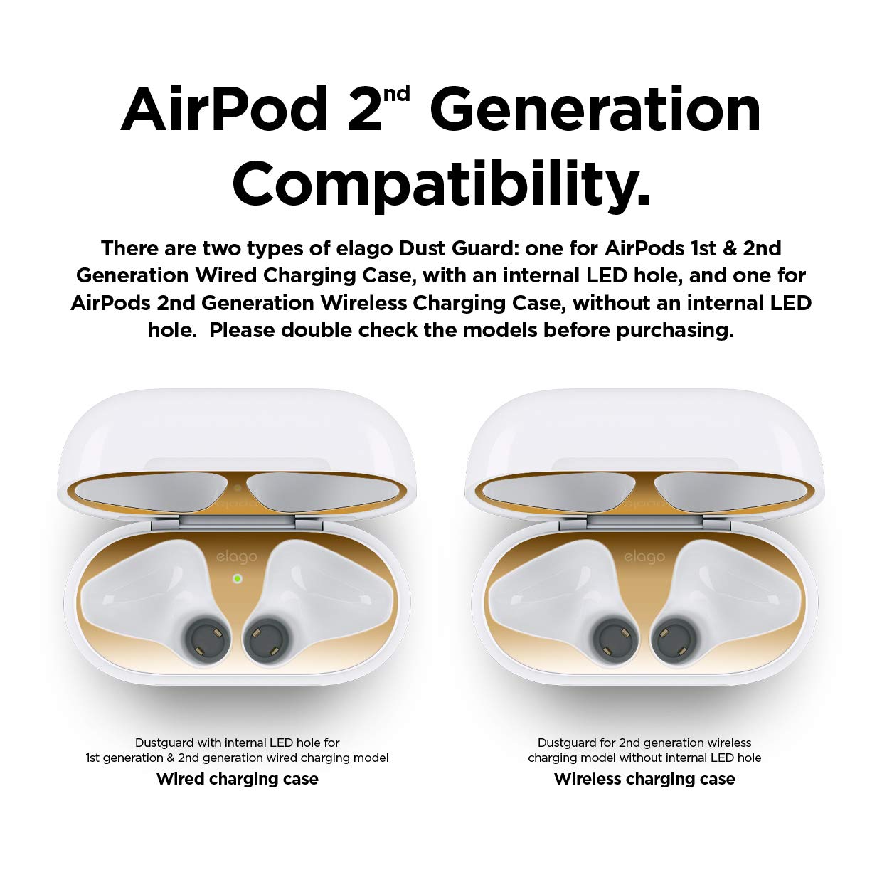 حماية الغبار Elago للجيل الثاني من سماعات أبل Airpods مجموعتين ذهبية