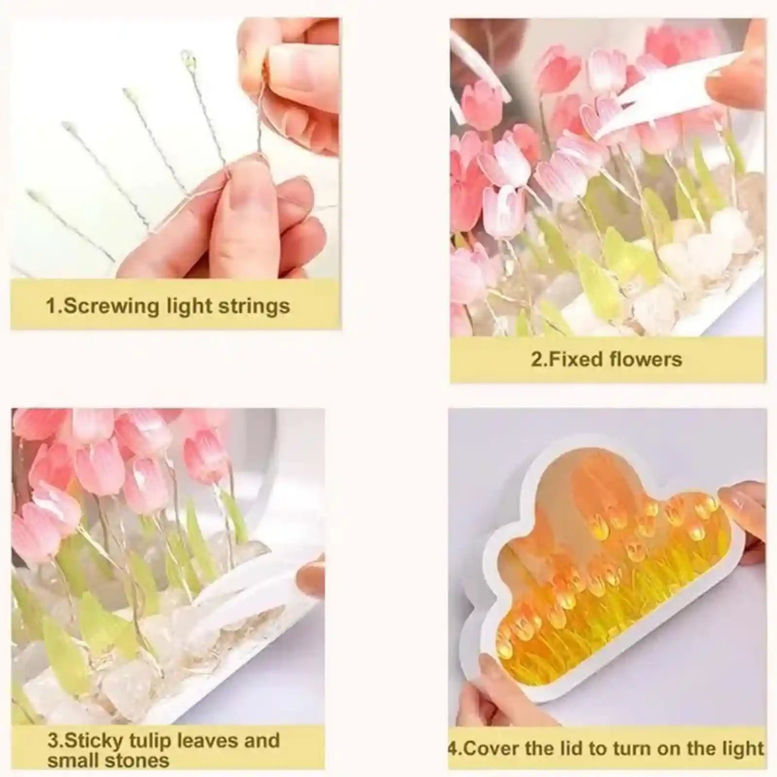 Bolivia's DIY Tulip Night Light, 20 Flowers Cloud Lamp, 2-in-1 Mirror With Lights, Simulation Flower Bedroom Sleeping Table Lamp - Safqqa Egypt