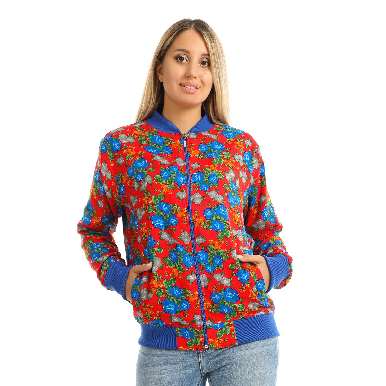 JAMILA Printed Zipper Henly Padded Jacket With Pockets For Women,Ideal for casual outings and outdoor activities.