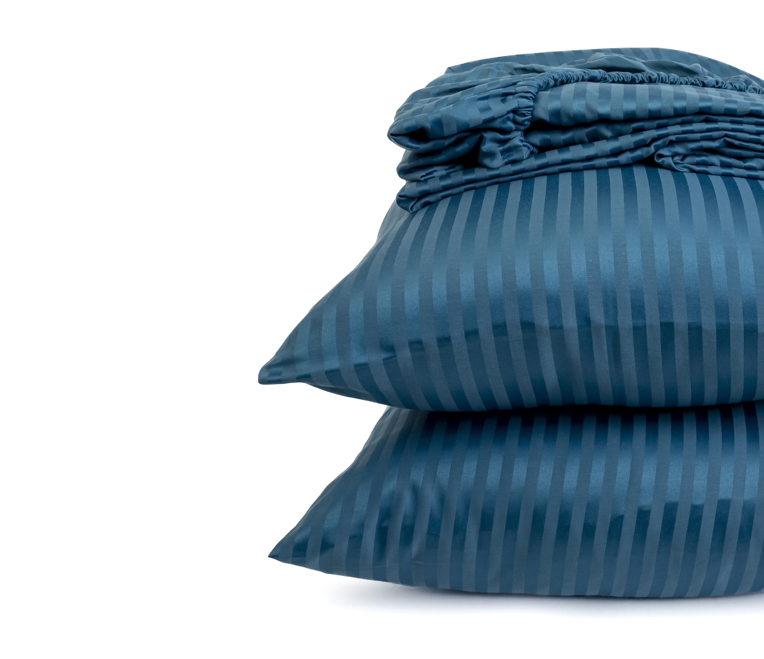 Home of Linen Striped Fitted Sheet Set – Brushed Cotton, 1 Fitted Sheet & 2 Pillowcases - Safqqa