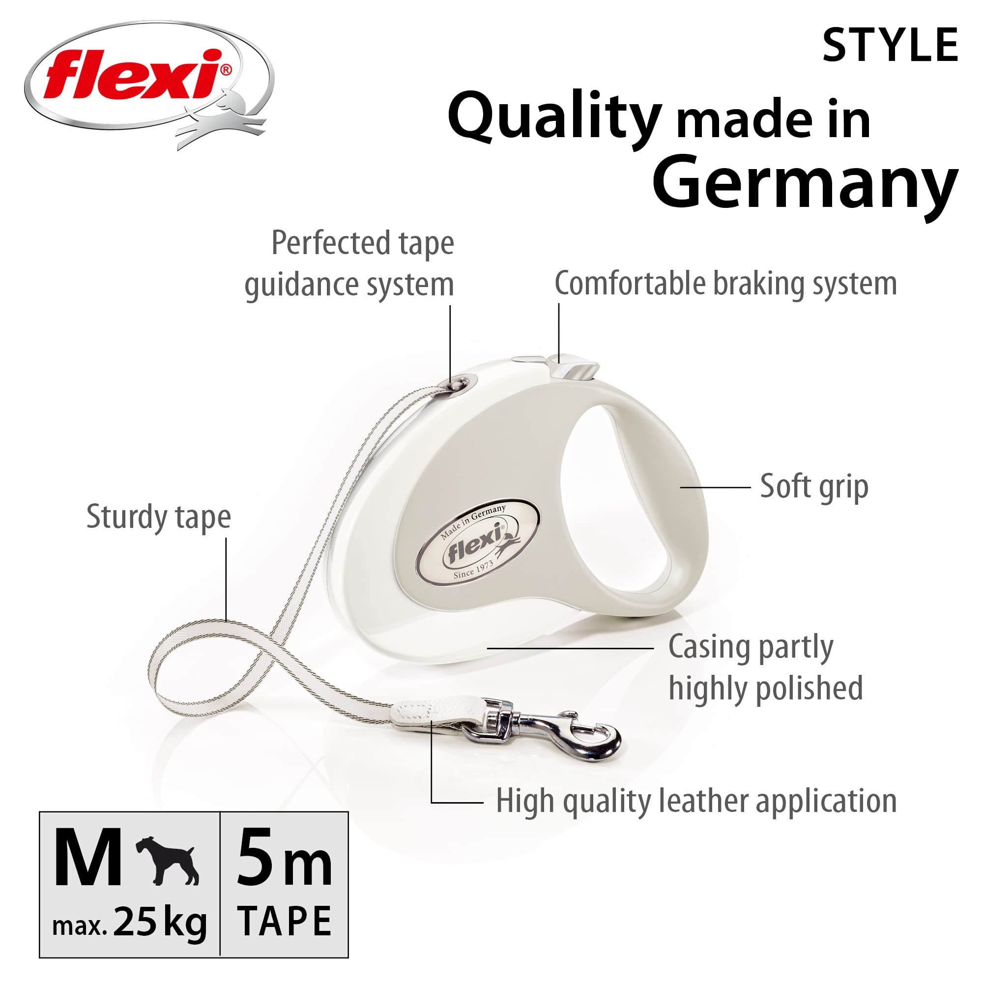 شريط فليكسي ستايل بطول ٥ أمتار باللون الأبيض هو أداة عملية وآمنة للكلاب. مثالي لتثبيت،