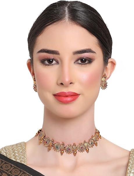 طقم عقد نسائي من ماركة شاينينج ديفا فاشن مطلي ذهب 18 قيراط
