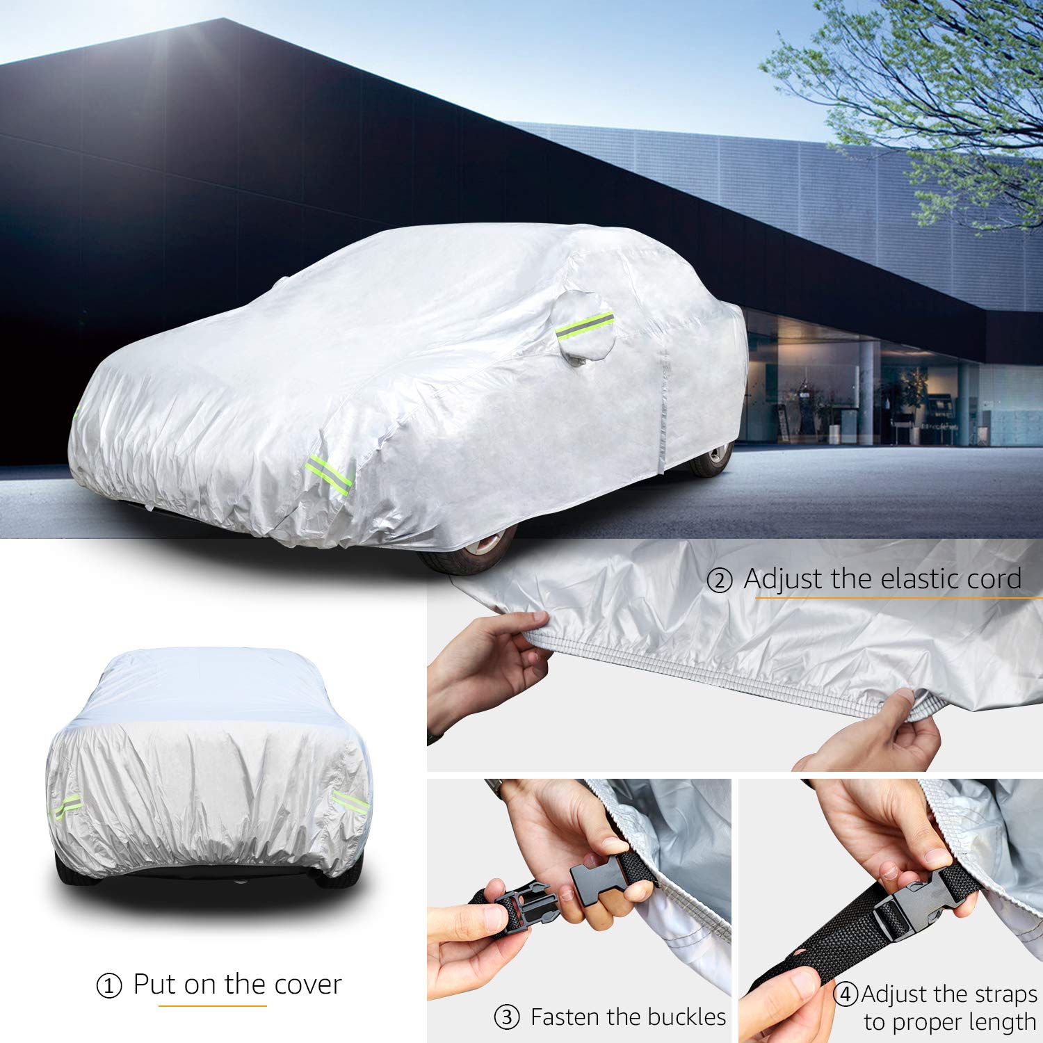 Amazon Basics Silver Weatherproof Car Cover - PEVA with Cotton, Sedans up to 4.06 M