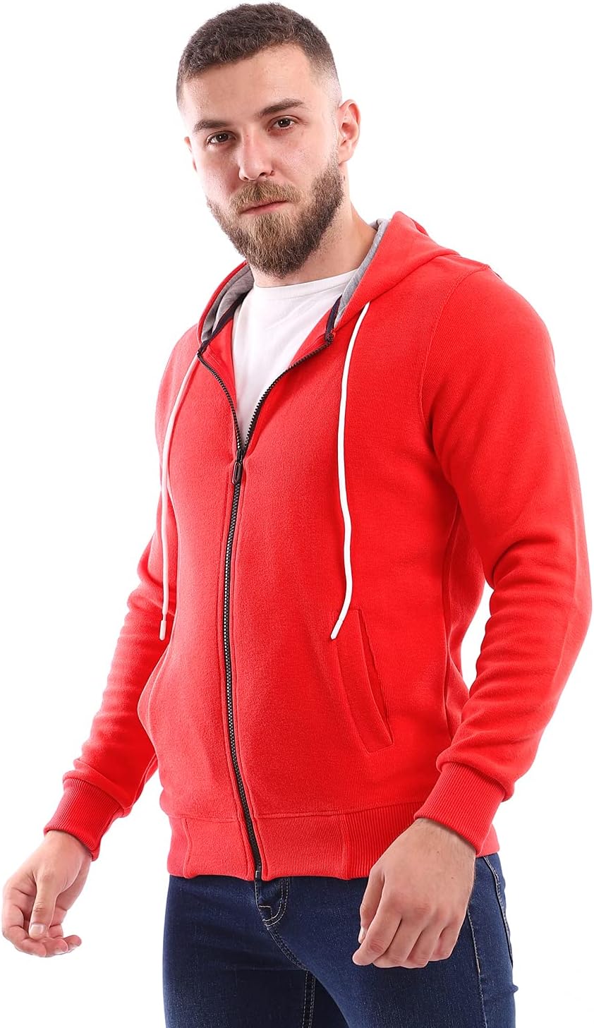 Andora Men's Front Zipper Ribbed Red Sweatshirt