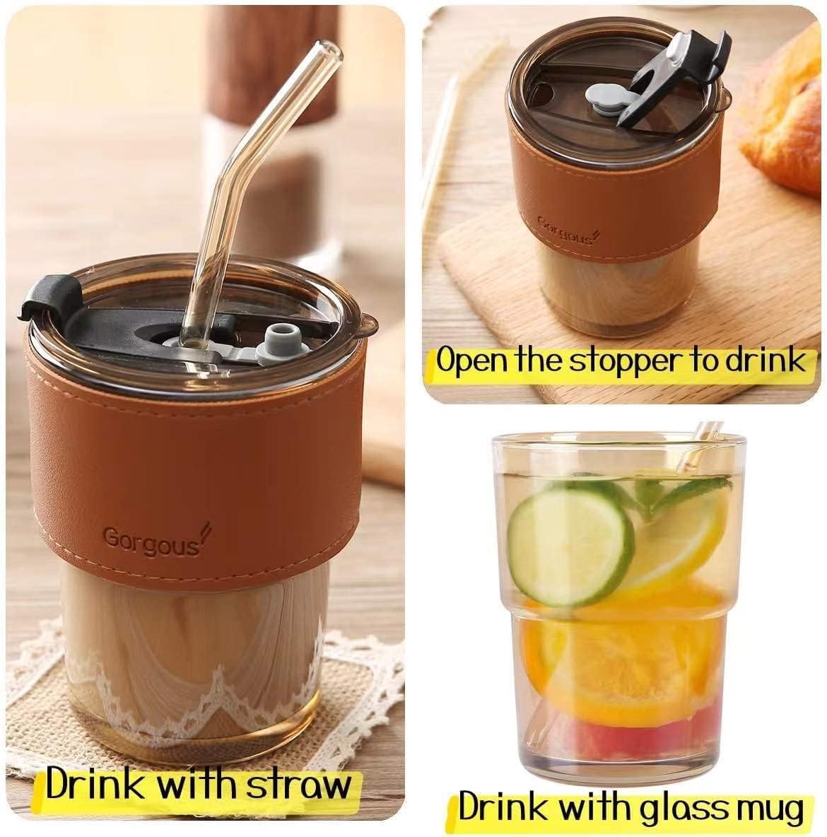 KELVEE 435ml Glass Tumbler with Lid and Silicone Straw Multi Color