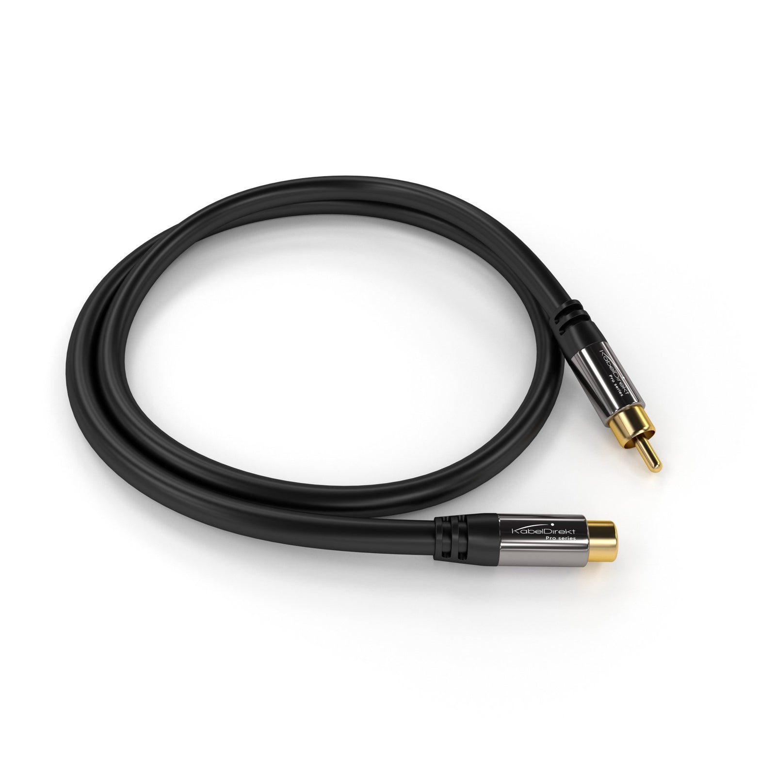 KabelDirekt 474 2m RCA/phono extension lead cable, audio/digital/video (coax male to female, for subs/amps/Hi-Fis, analogue/digital audio or composite video, 75 ohm) black