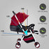 BABY PLUS Baby Pram Stroller With Sunshade Canopy & Adjustable Footrest/With Snack Tray/Safety Belt/Swivel Wheels/Reclining Position/Large Storage Basket/Unisex/ 12 To 36 Months/Wine Black/Red
