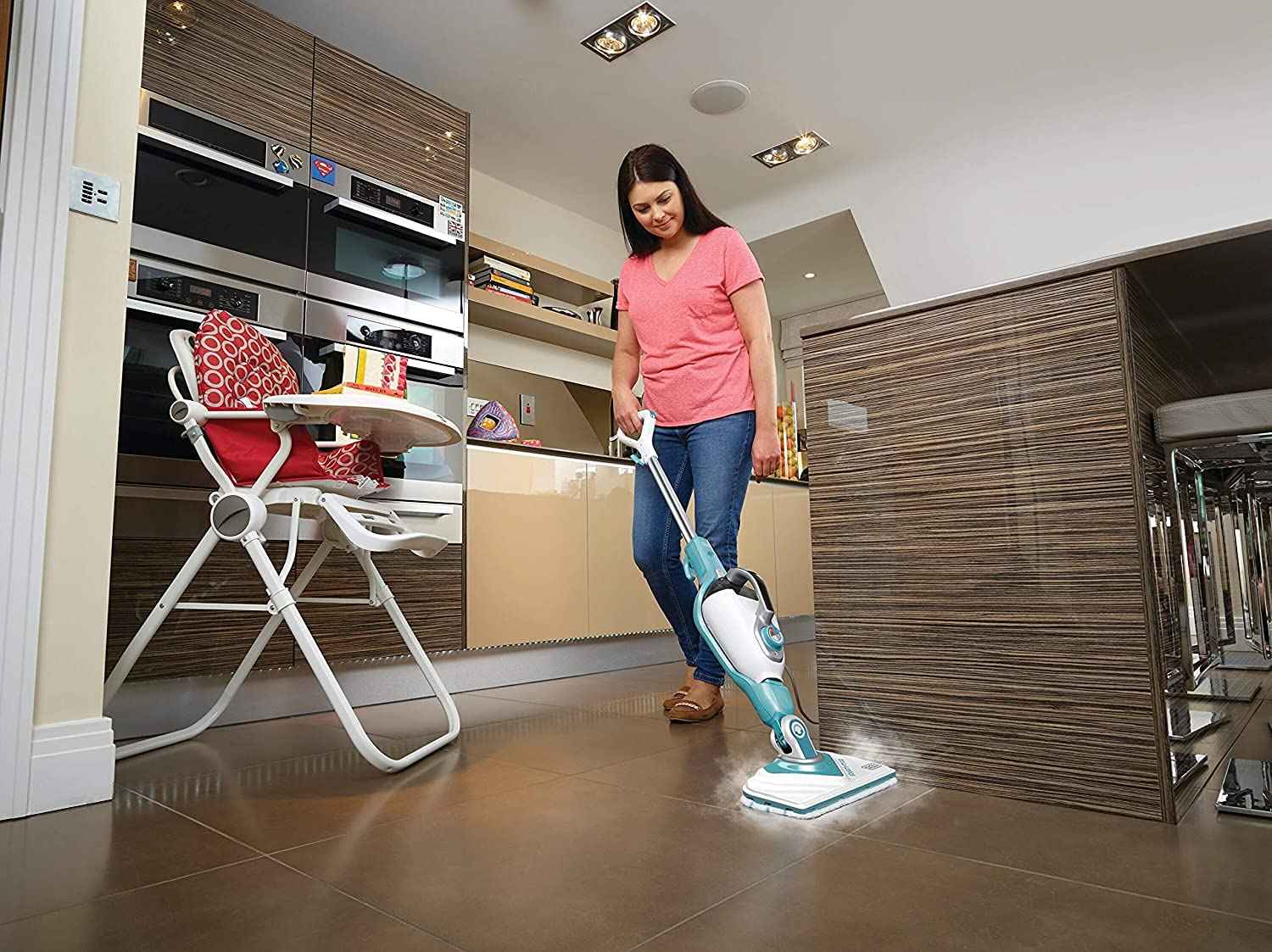 BLACK+DECKER 2-in-1 Steam Mop, 1600W, Fast Heat-Up, Delta Head, Steam Mitt, 11 Accessories, Kills 99.9% of Germs, Auto Select, Microfiber Pad, ECO Friendly, White/Aqua - BHSM166DSM-GB - Safqqa Egypt