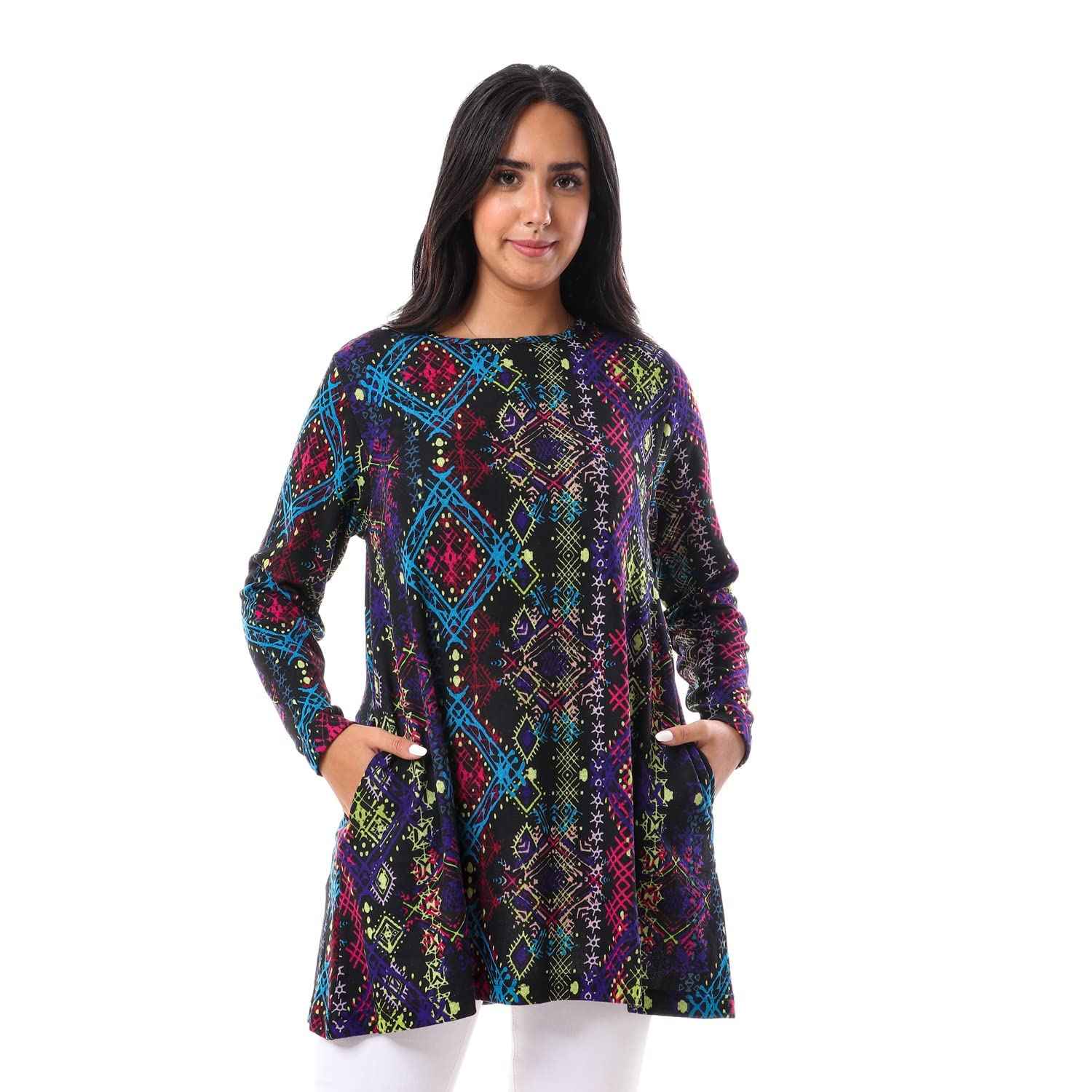 JAMILA Printed Long Sleeve Blouse For Women,Durable quality that withstands frequent washing.