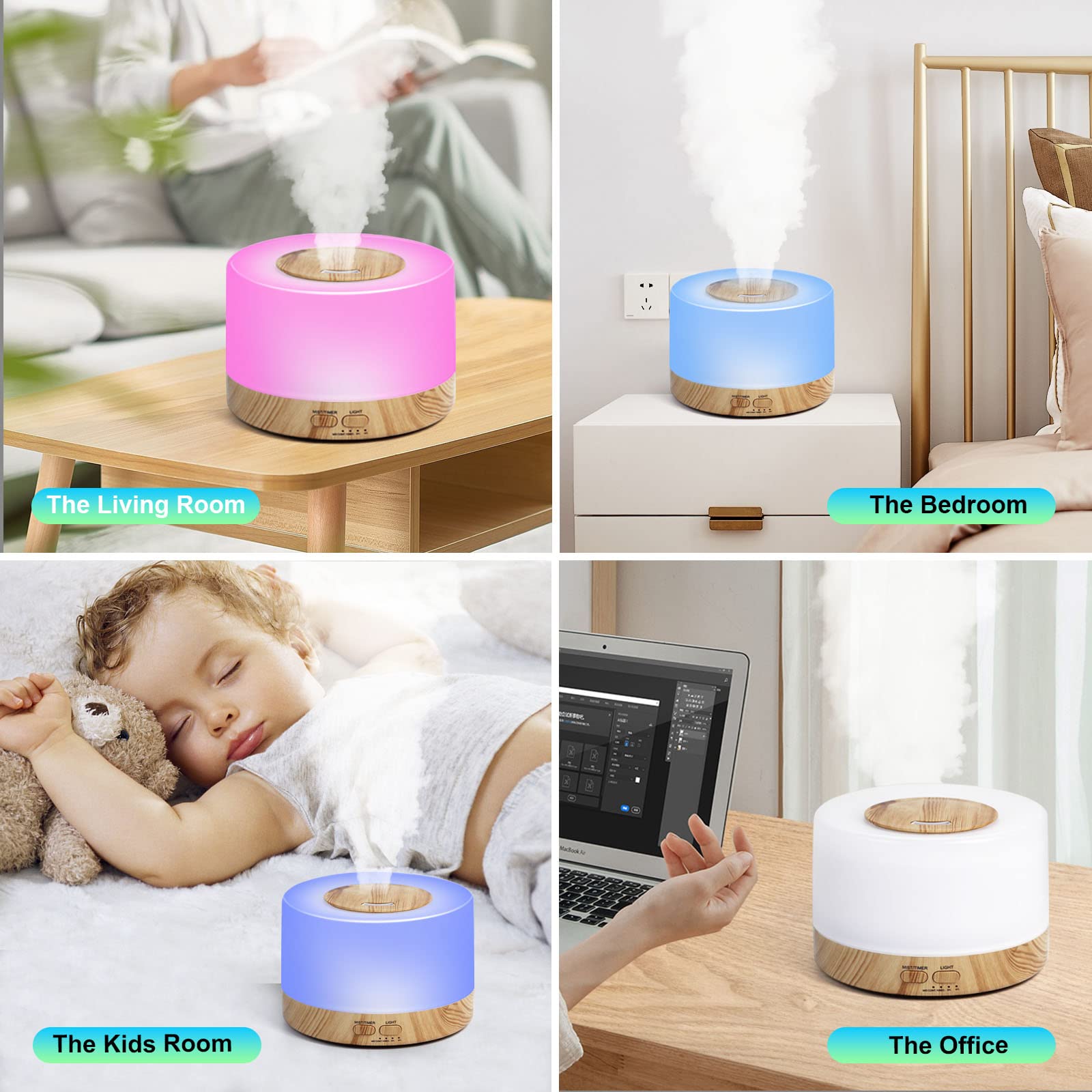 Sky-Touch  Essential Oil Aroma Diffuser 700ml, Upgraded Aromatherapy Diffuser with 4 Timer and 7 Color Lights, Cool Mist Humidifier with Auto Shut-off Function, Diffuser for Home Bedroom Office