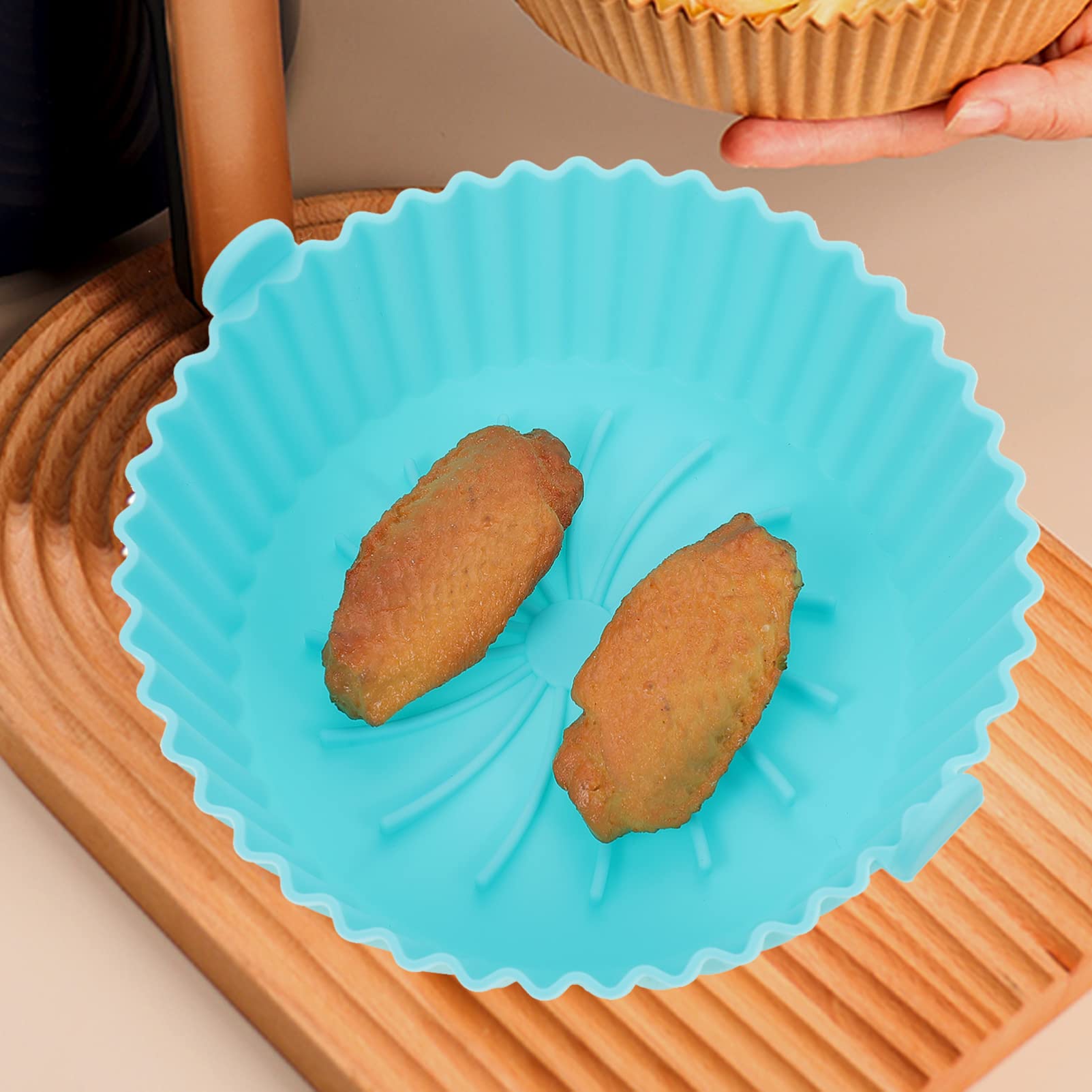 وعاء سيليكون دائري قابل لإعادة الاستخدام للقلاية الهوائية من لوكس شايني، بديل لطبق الشواية، بطانة بديلة للقلايات الهوائية مقاس 16 سم، إكسسوارات بديلة للفرن، 