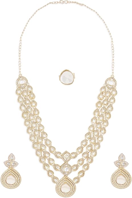 طقم مجوهرات نسائي من ماركة ZAVERI PEARLS موديل ZPFK18079 بلون ذهبي – Safqqa Egypt