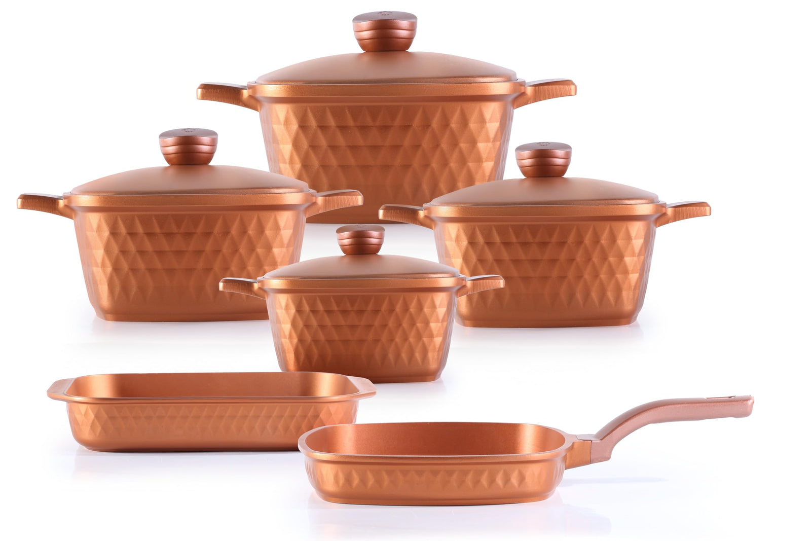 Square Queen Die-Cast Granite Cookware Set – 10 Pieces – Copper Color – Made in Turkey