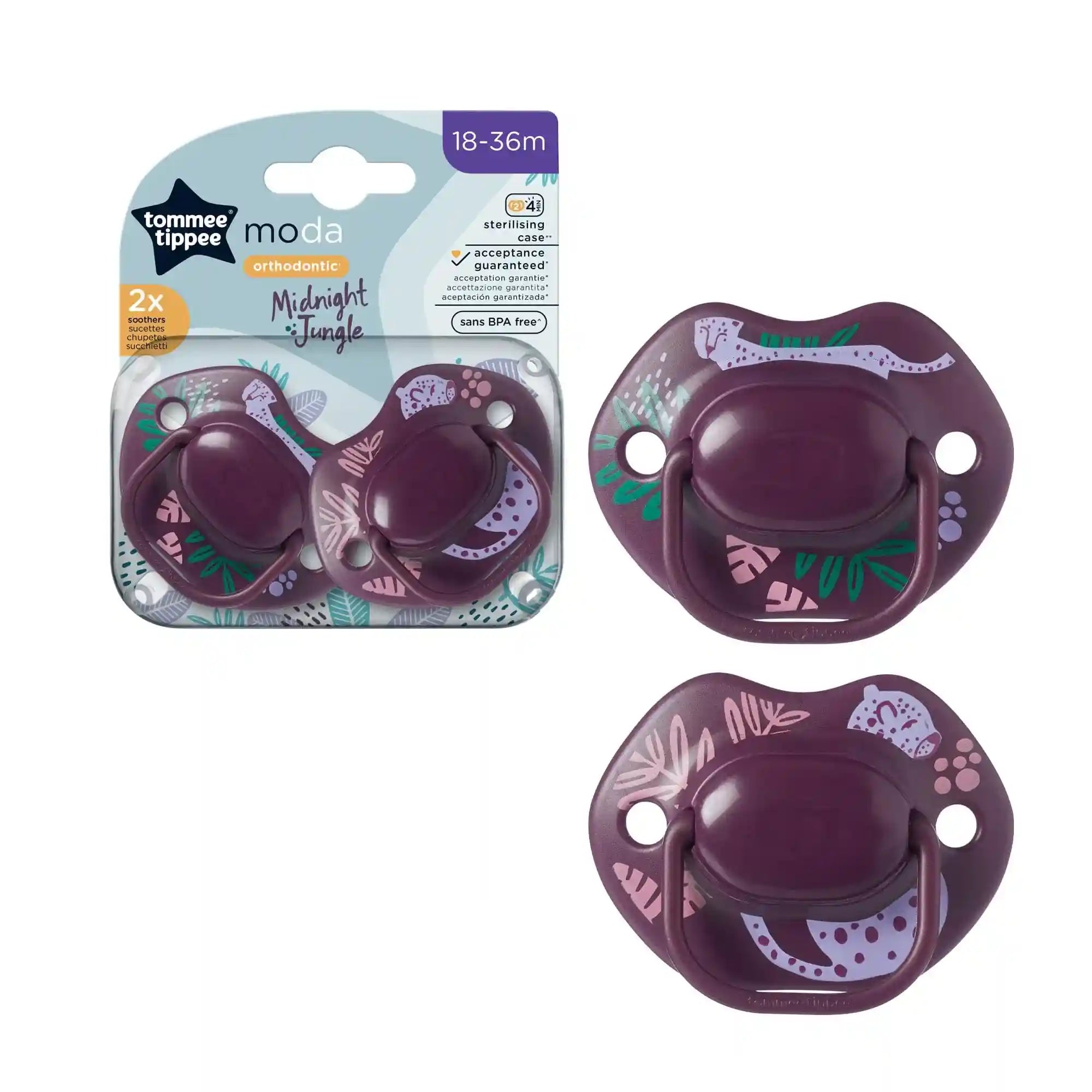 Tommee Tippee Pacifiers Moda Soother, Pack Of 2, Assorted Modelcolor, Tommee Tippee Moda Soother, 18 -36 Months
