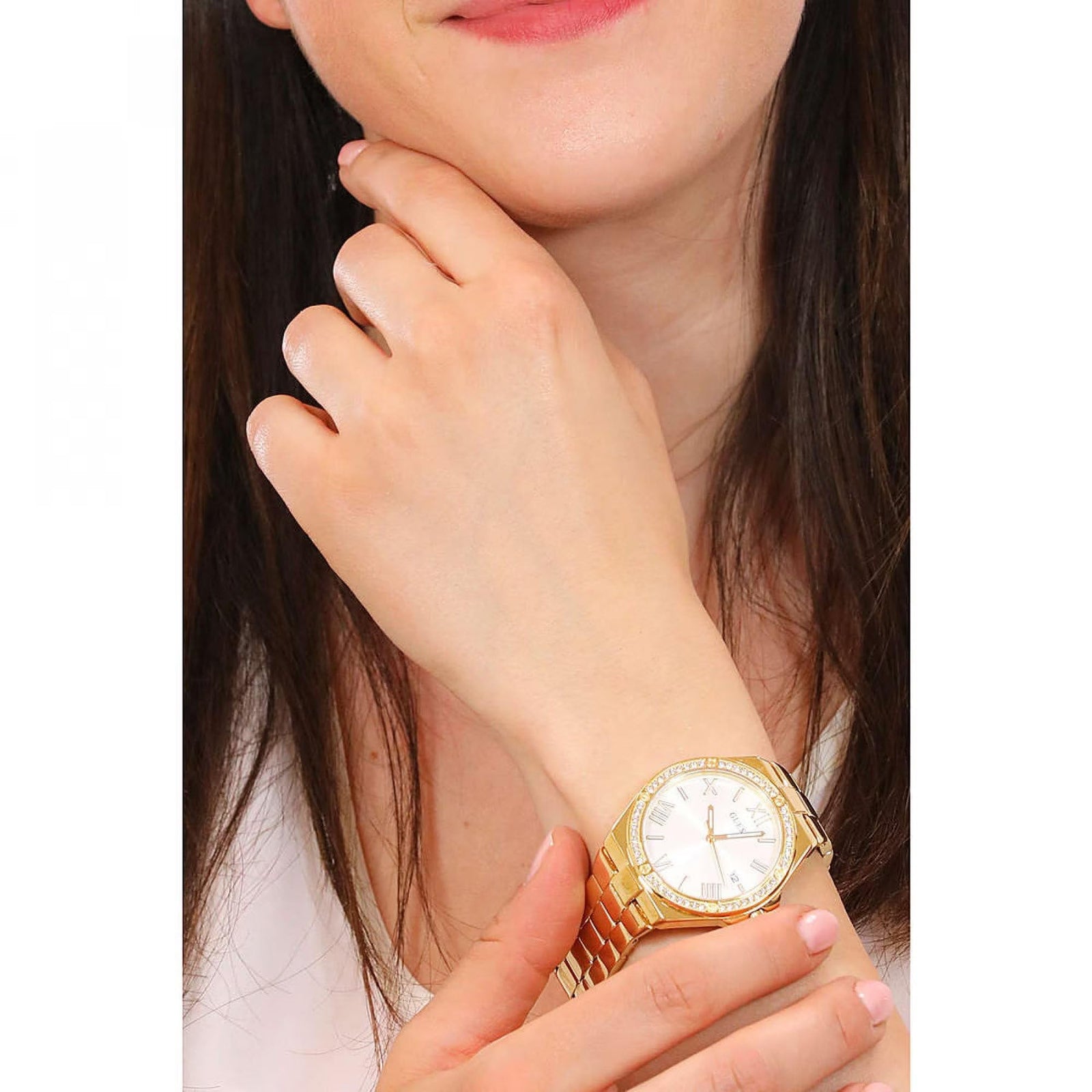 GUESS Watch for Women, Quartz Movement, Analog Display, Gold Stainless Steel Strap-GW0286L2