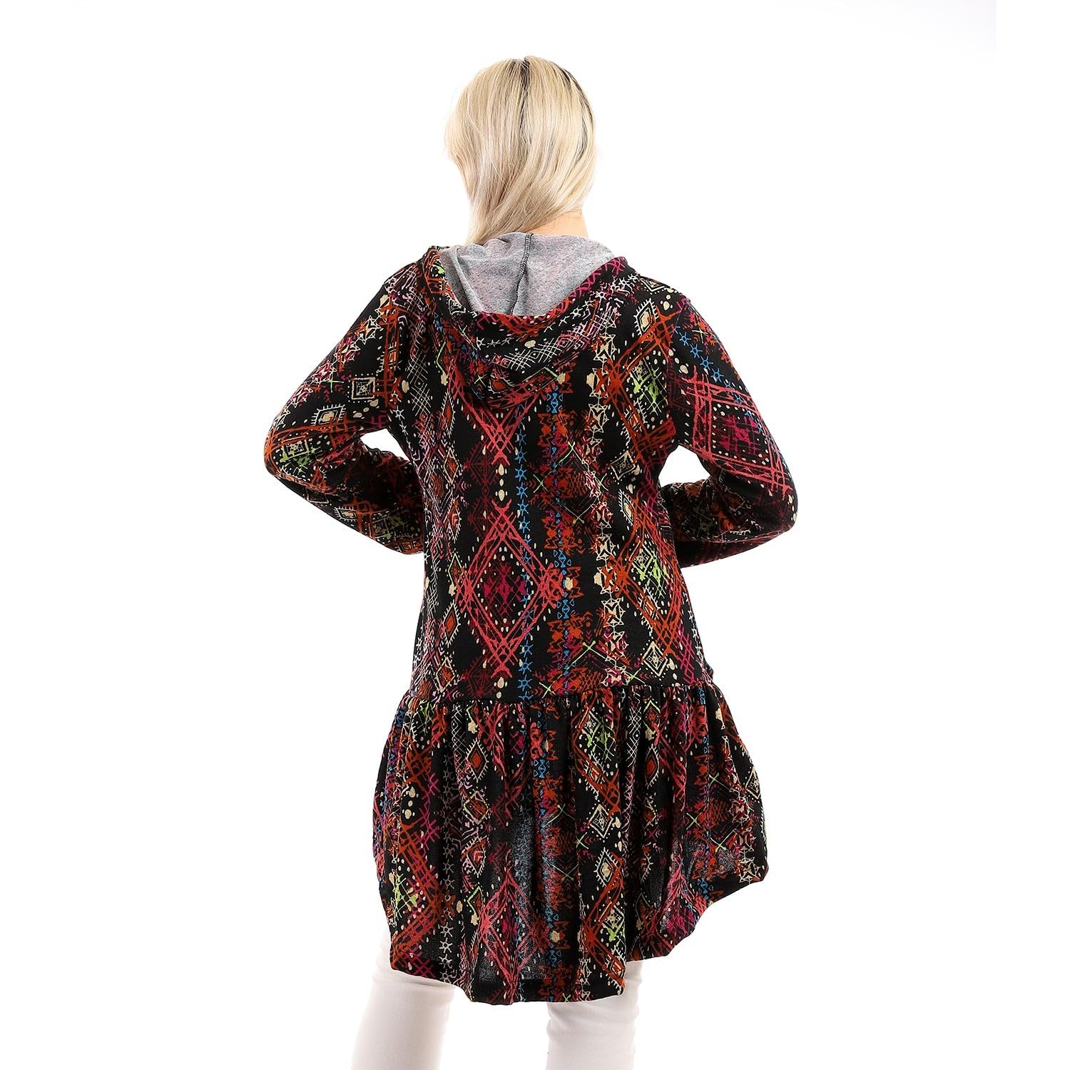 Andora Hi-Low Ruffle Trim Patterned Winter Sweatshirt For Women,Long sleeves and comfortable fit for ease of movement.