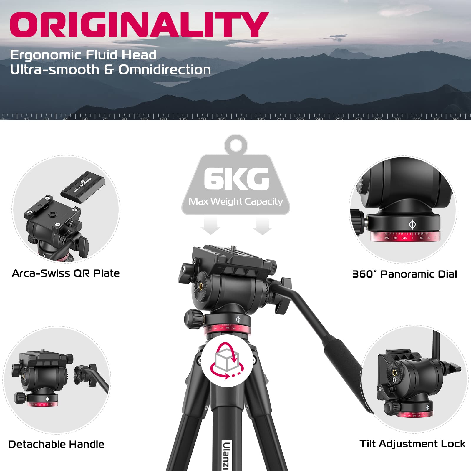 ترايبود تصوير من أولانزي سيليكت أومبرا شيانغ – خفيف الوزن وقابل للتعديل للسفر والفيديو (البوكس دامدج)