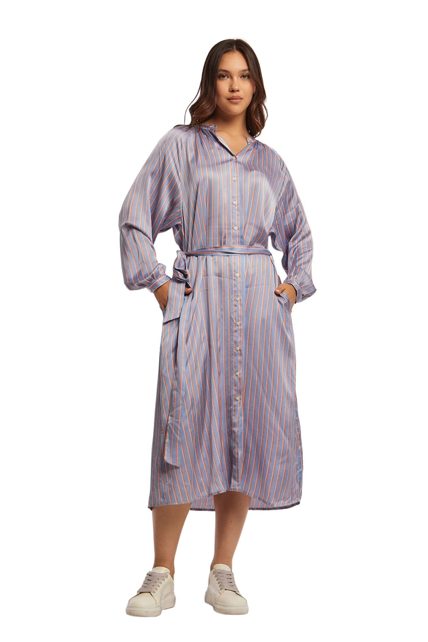 فستان قميص مخطط نسائي من DALYDRESS 240-102-910-57 فستان