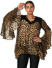 Splash Tiger Pattern Long Flare Sleeves V Neck Blouse for Women - Safqqa Egypt
