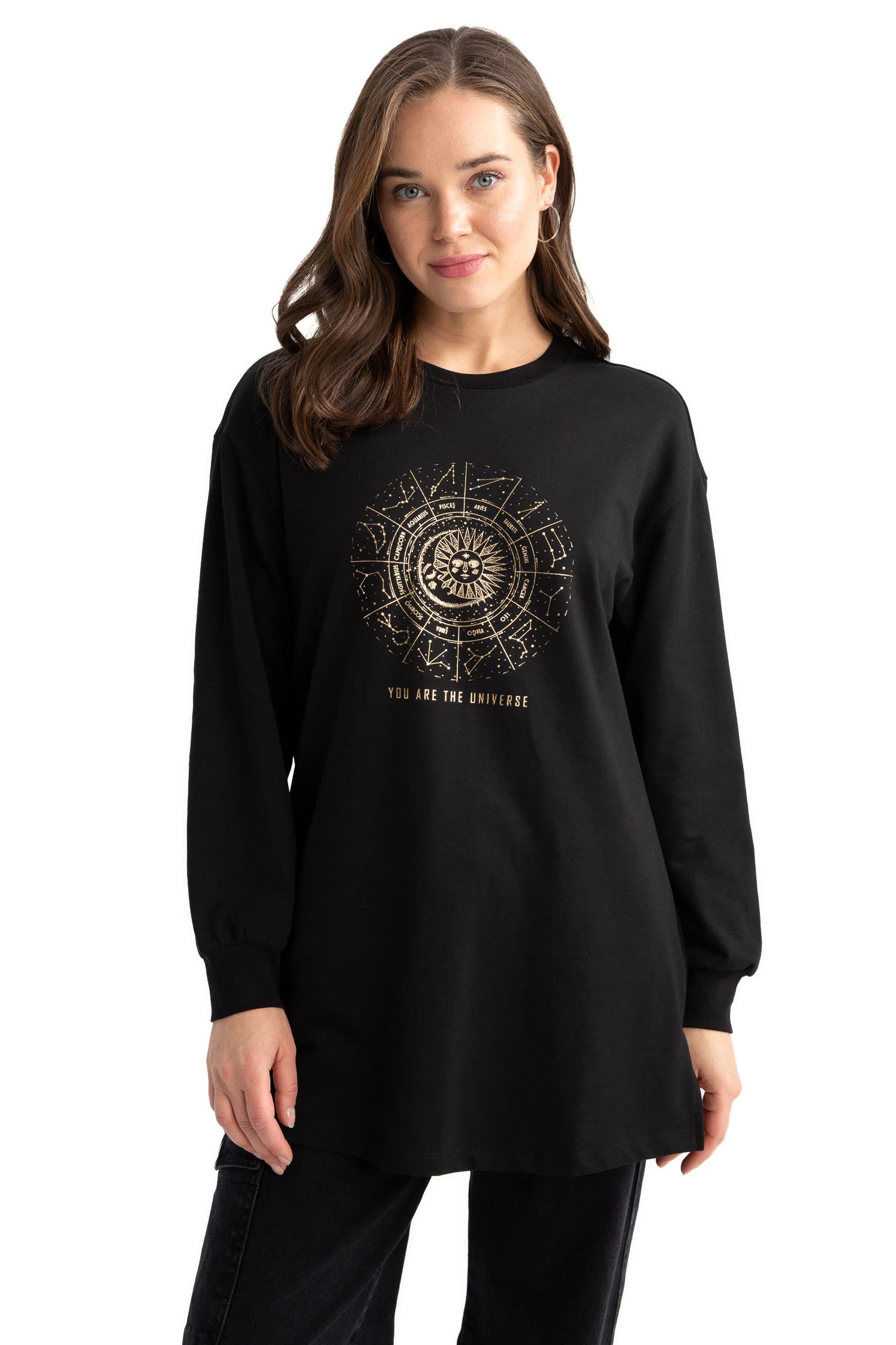 DeFacto Womens Long Sleeve Universe printed relax fit Shirt