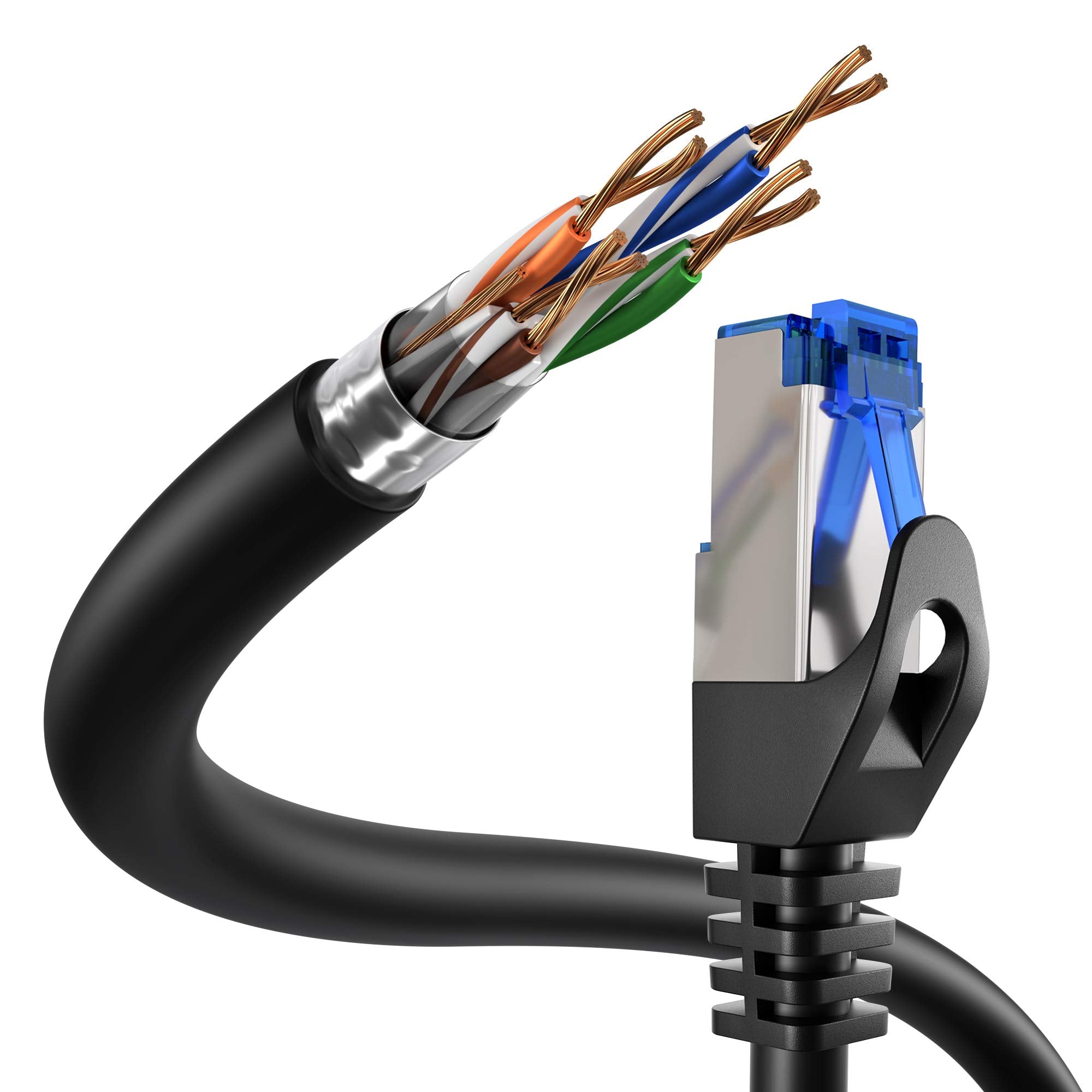 كابل كابل ديركت - ينقل أقصى سرعة إنترنت عبر الألياف الضوئية - كابل إيثرنت و LAN - 25 متر - متوفر من 0.25 إلى 30 متر - شبكة جيجابت، جهاز توجيه/مودم، RJ45 (أسود/فضي)